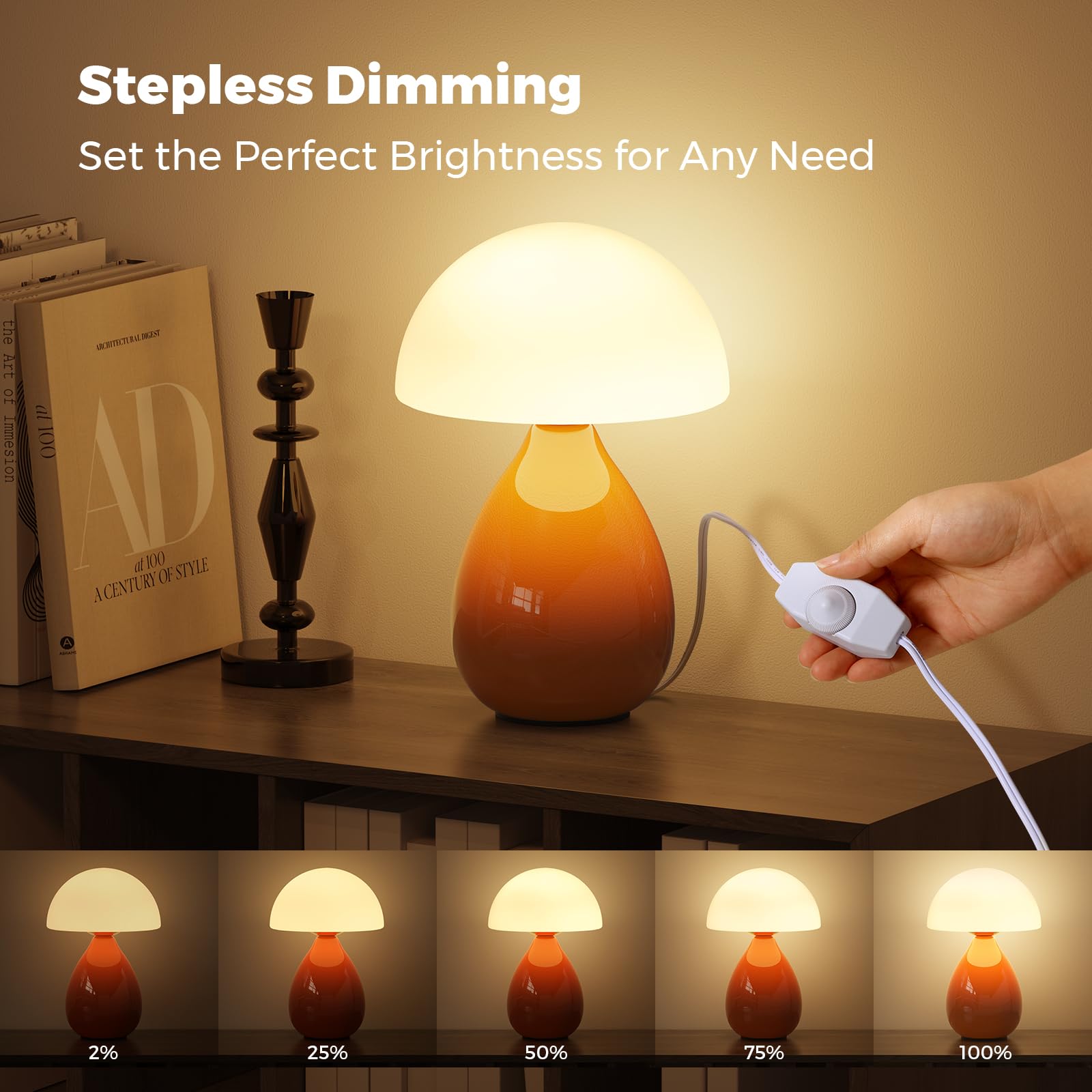 Mushroom Lamp  Vintage Small Table Lamp For Bedroom  Ice   Ceramic Led Night Light For Kids  Mid Century Modern Bedside Lamp For Nightstand  Living Room  Home Decor Gift Ideas For Women  Orange