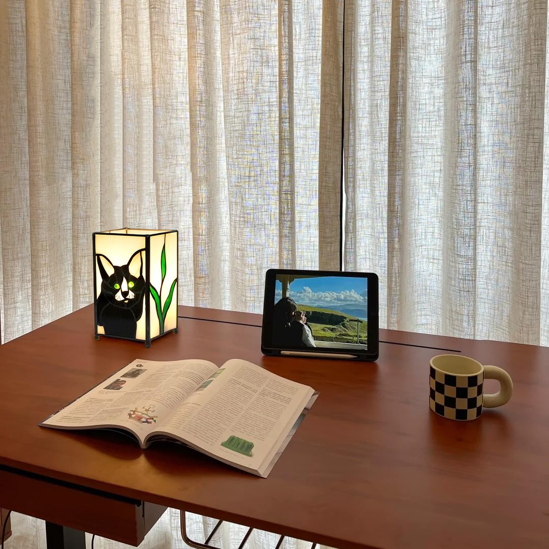 Kiphepi Tiffany Lamp Stained Glass Lamp Small Bedside Table Lamps For Living Room Home Decor Girls Women Birthday Halloween Christmas Thanksgiving Day Gift Black Cat