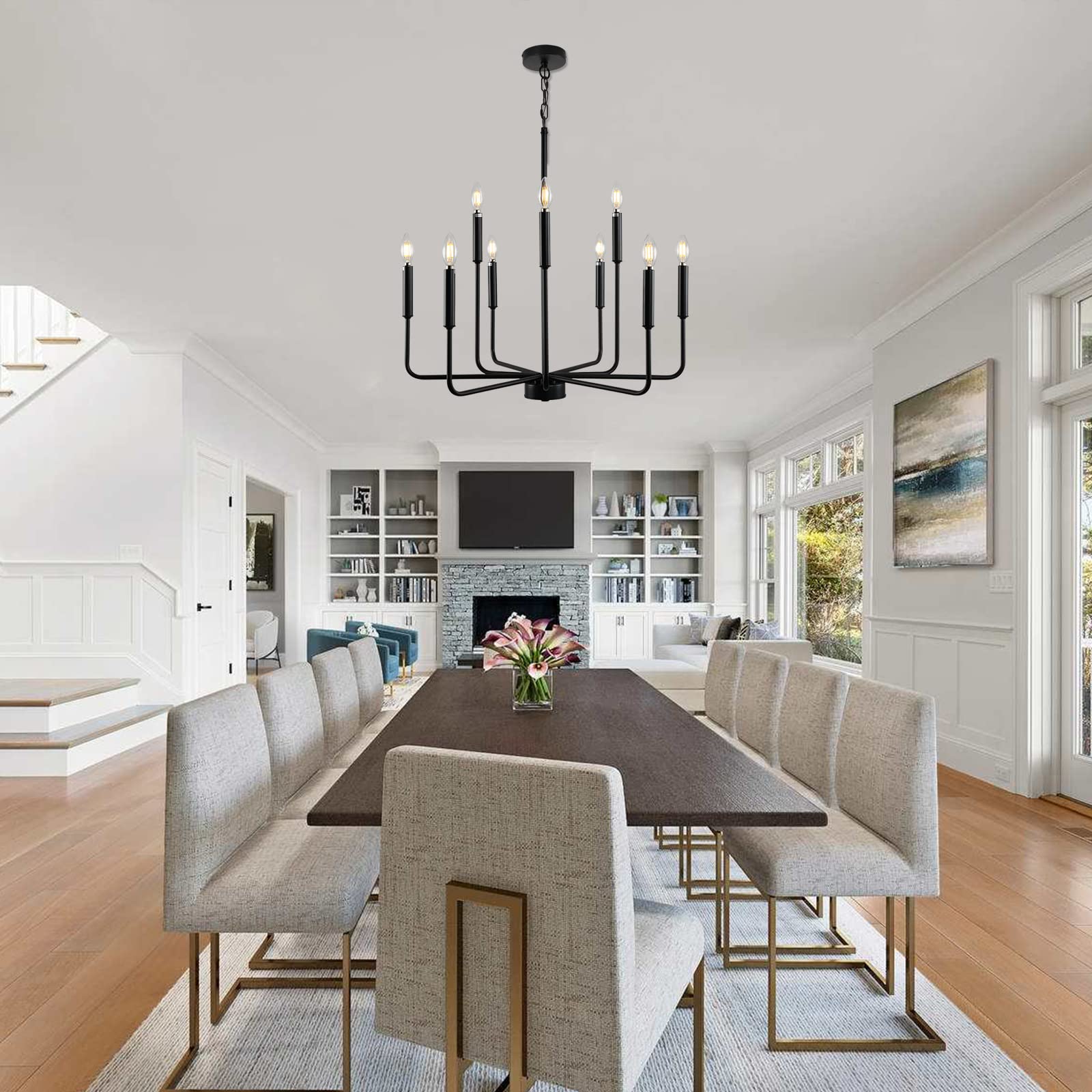 Gifarich Black Chandelier Light Fixture for Dining Room, 12 Lights, Metal, Gold, Model 8836