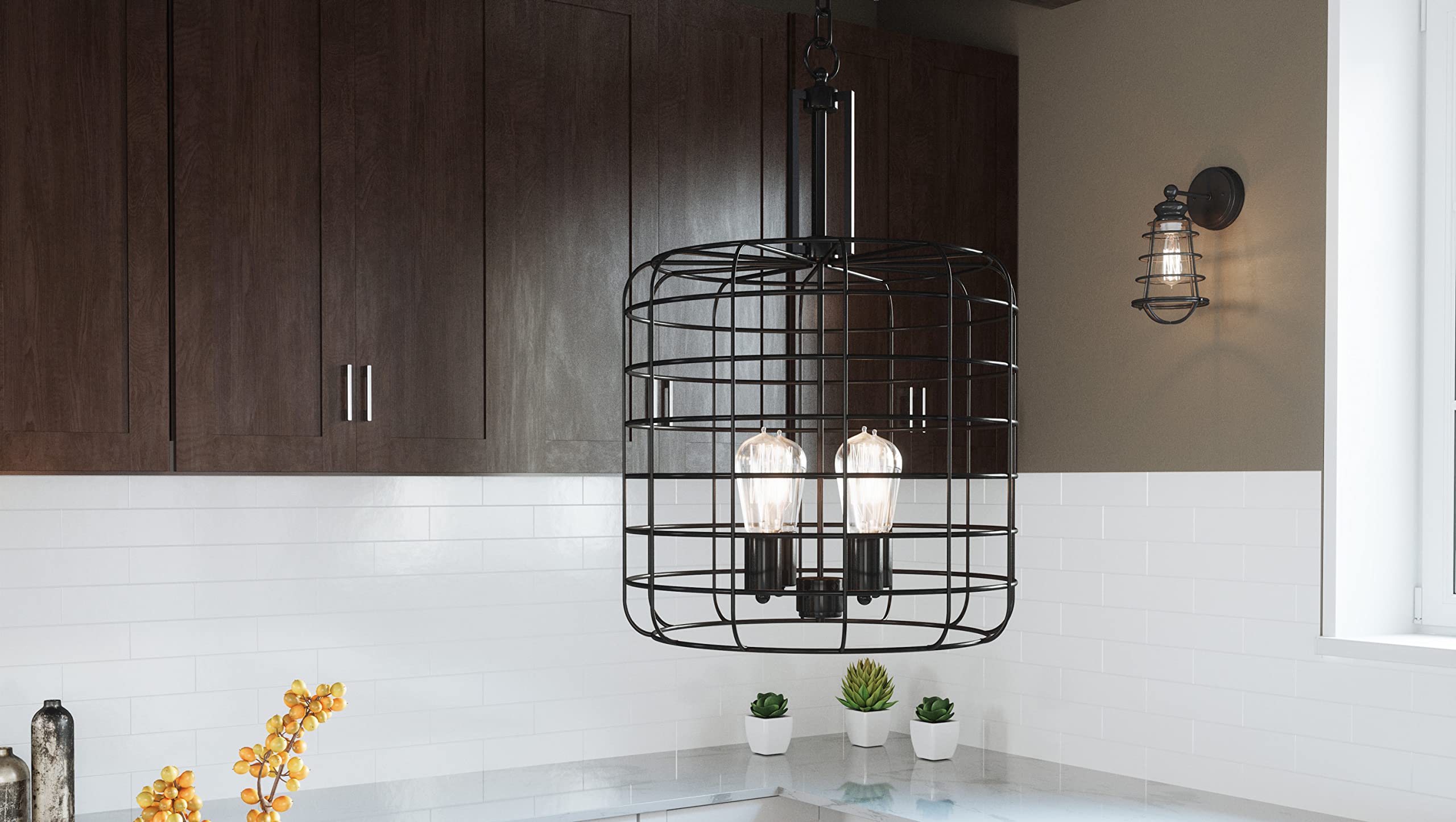 Design House 587337 Ajax Industrial Modern 4-Light Indoor Chandelier Metal Wire Cage For Entryway Dining Room Foyer, Coffee Bron