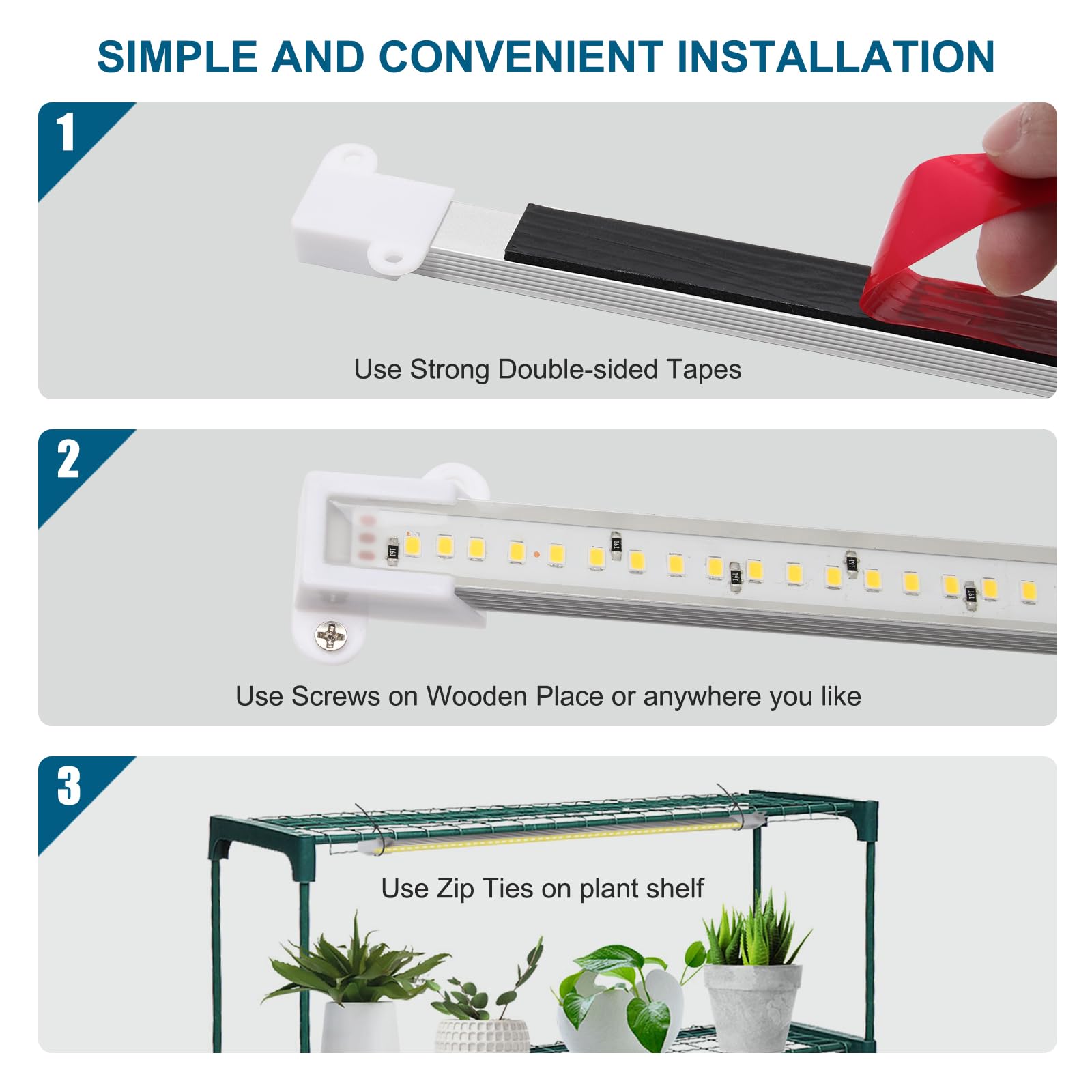 Mosthink LED Grow Lights Strips for Indoor Plants, Full Spectrum 5500K, 4 Packs, Aluminum, White, Model F4 2024