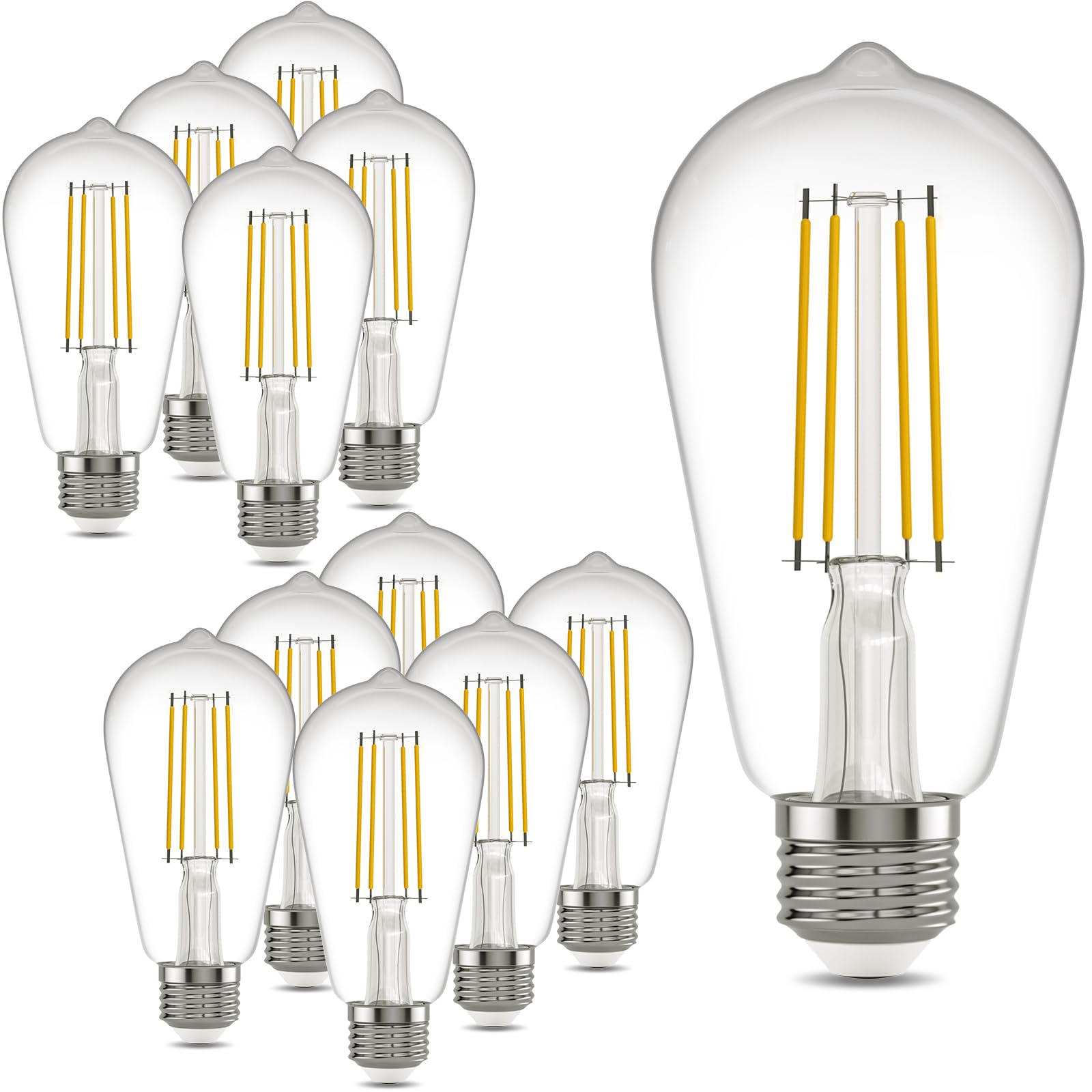 Kawaya E26 Led Edison Bulbs: 12-Pack 8W Equivalent 80W Dimmable Led Bulbs - Vintage St58 5000K Daylight White - 800 Lumens High 