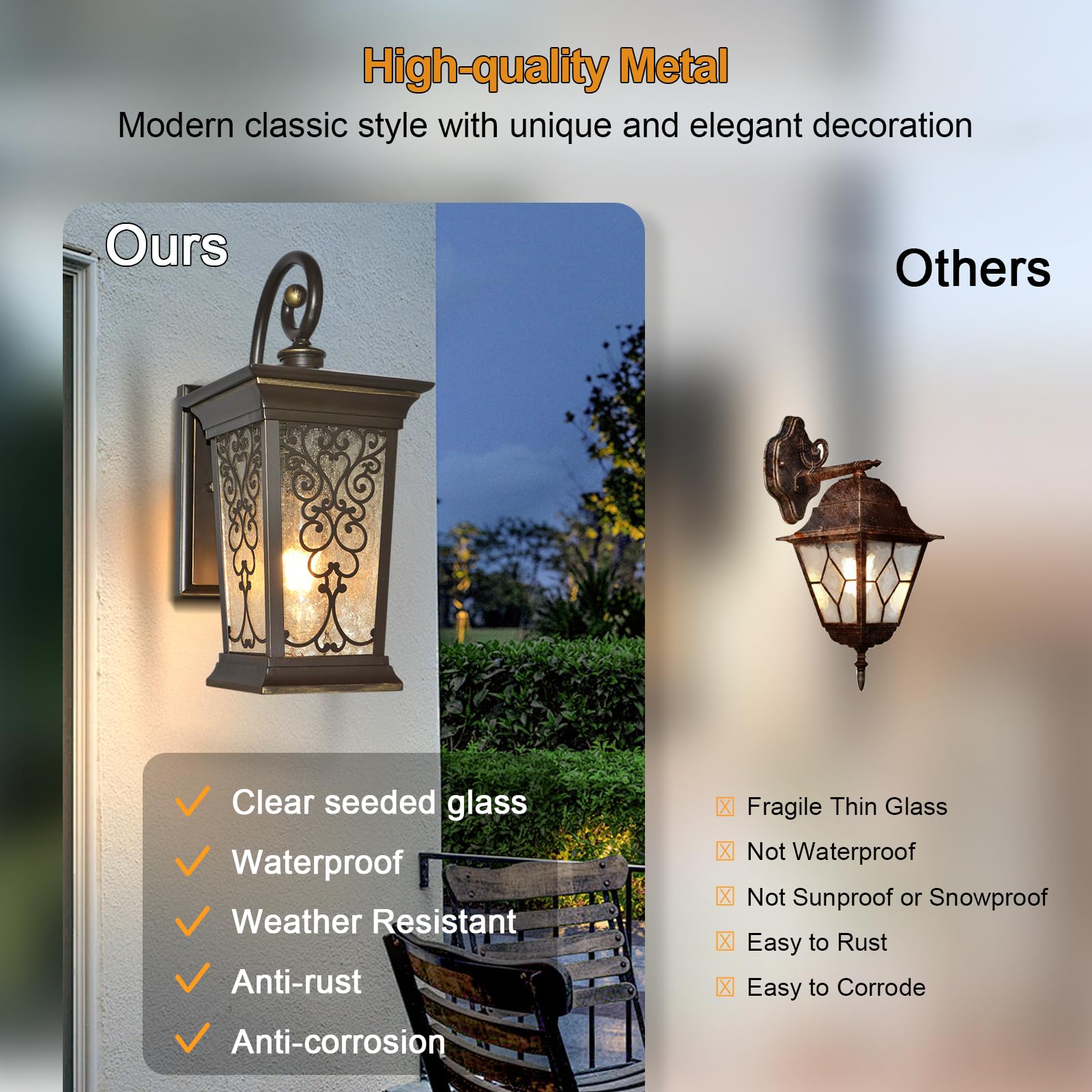 Alvime Outdoor Wall Light Fixtures  17 Inch Oil Rubbed Bronze Exterior Lighting Fixtures  Waterproof Outdoor Sconce Lights  Outside Porch Lanterns For House  Farmhouse  E26 Base&Clear Seeded Glass