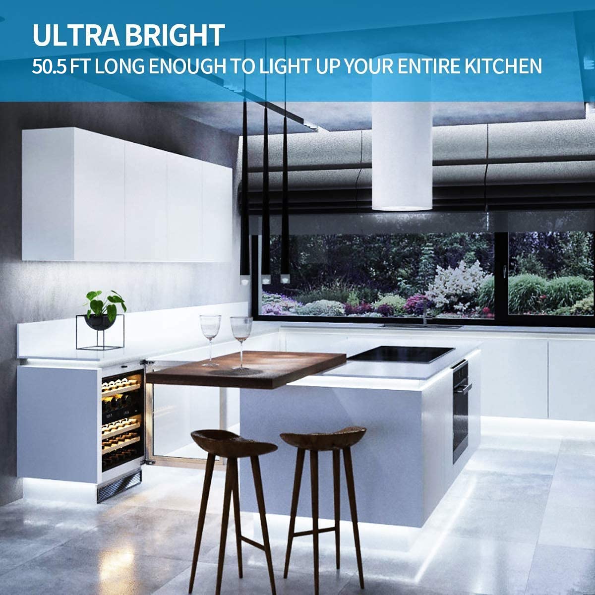 Led Strip Lights 50.5Ft White Dimmable Led Light Strip Flexible Rope Lights Kits With 24V Etl Power Supply, Adhesive Clips, Dimm