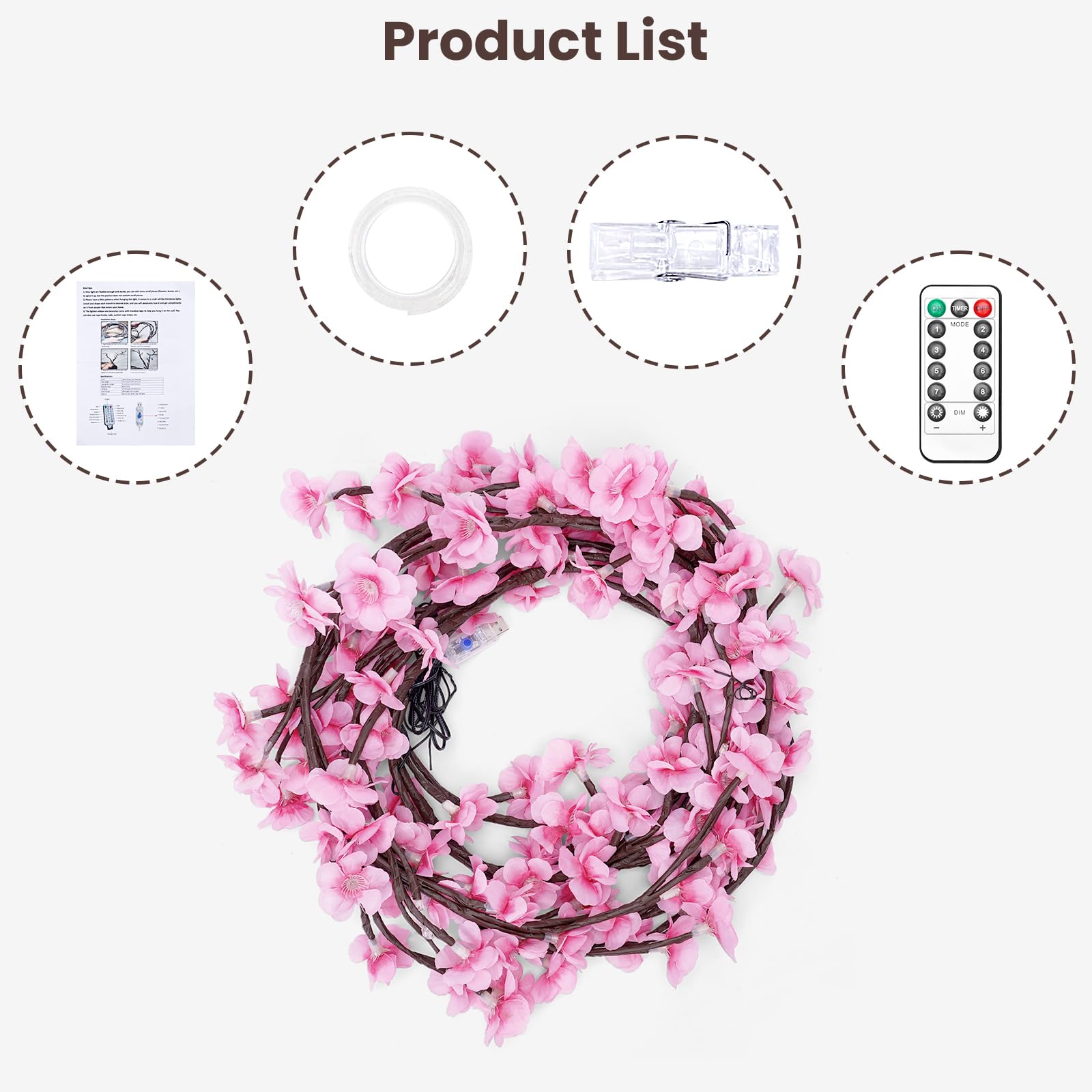 Cherry Led Tree Branch Lights For Wall, Cherry Blossom Willow Vine Twig Decor Garland With 48 Led Lights And Remote,8 Lighting M
