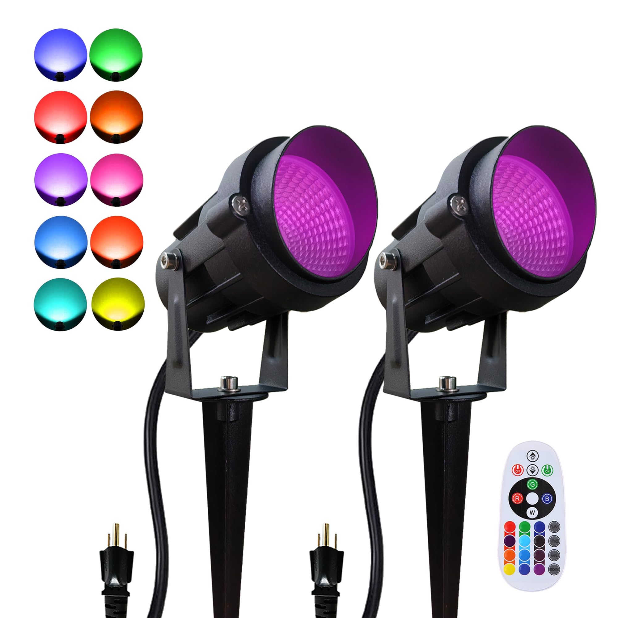 Dobelay Color Spot Light Outdoor 2-Pack  120V 12W Waterproof Led Landscape Spotlights  Plug-In Durable Spotlight Outdoor For Yard  Garden  Patio  Tree  House  Halloween  Christmas