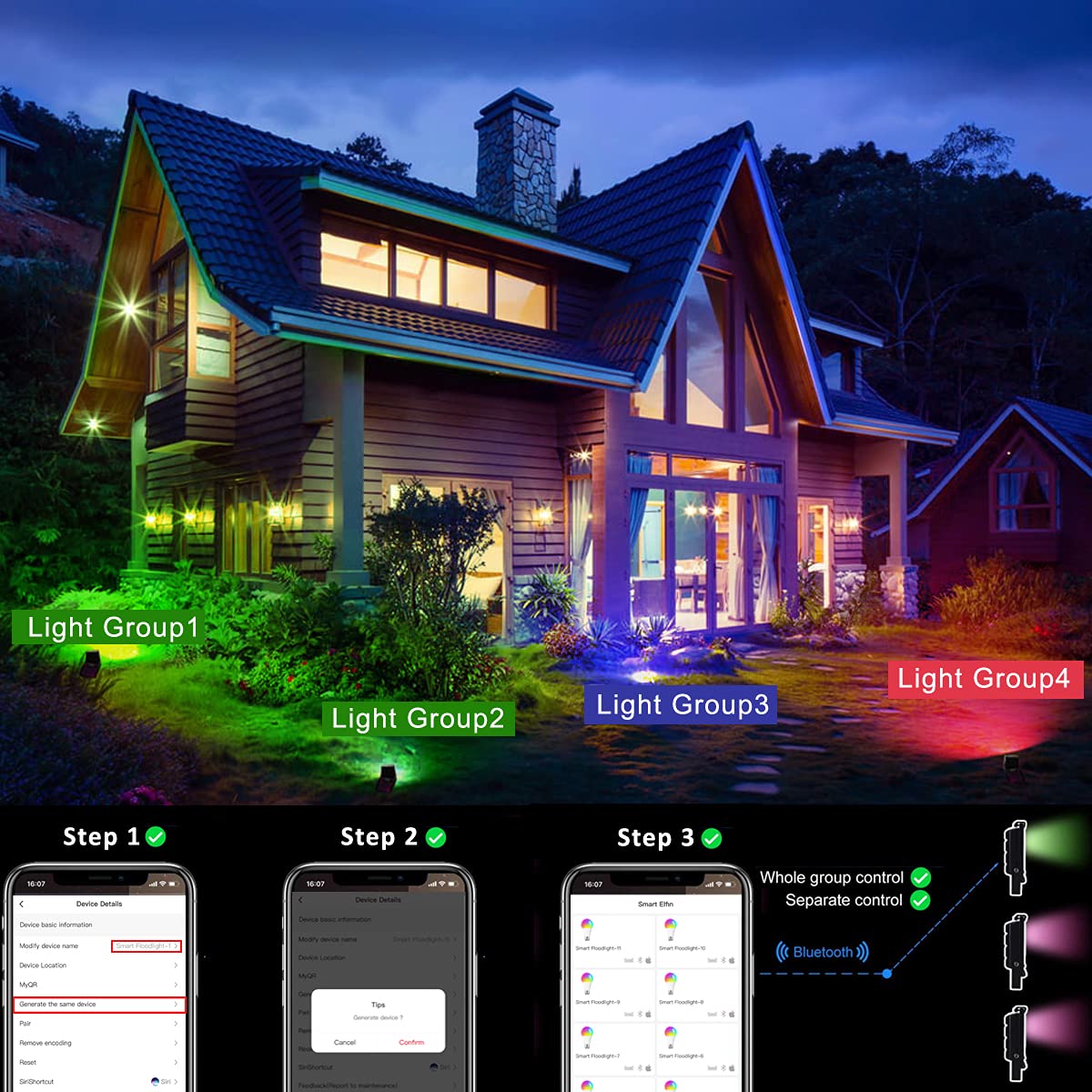 Z 150W RGB LED Flood Lights, IP66 Waterproof, Dimmable, 1 Pack, Remote Control, Multi-Color Uplighting for Indoor/Outdoor Decor