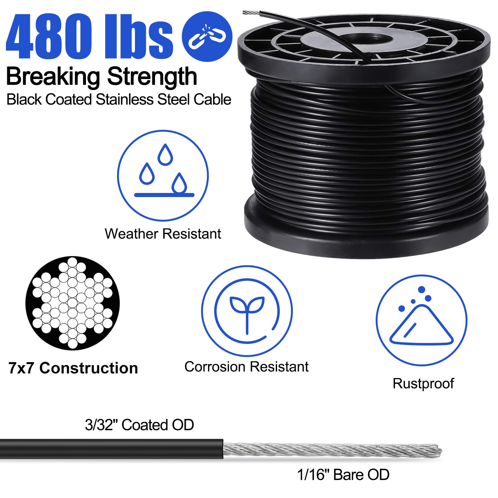 Blika String Light Hanging Kits, 250Ft Coated Stainless Steel 304 Wire Rope, Outdoor Light Guide Wire, Globe String Light Suspen