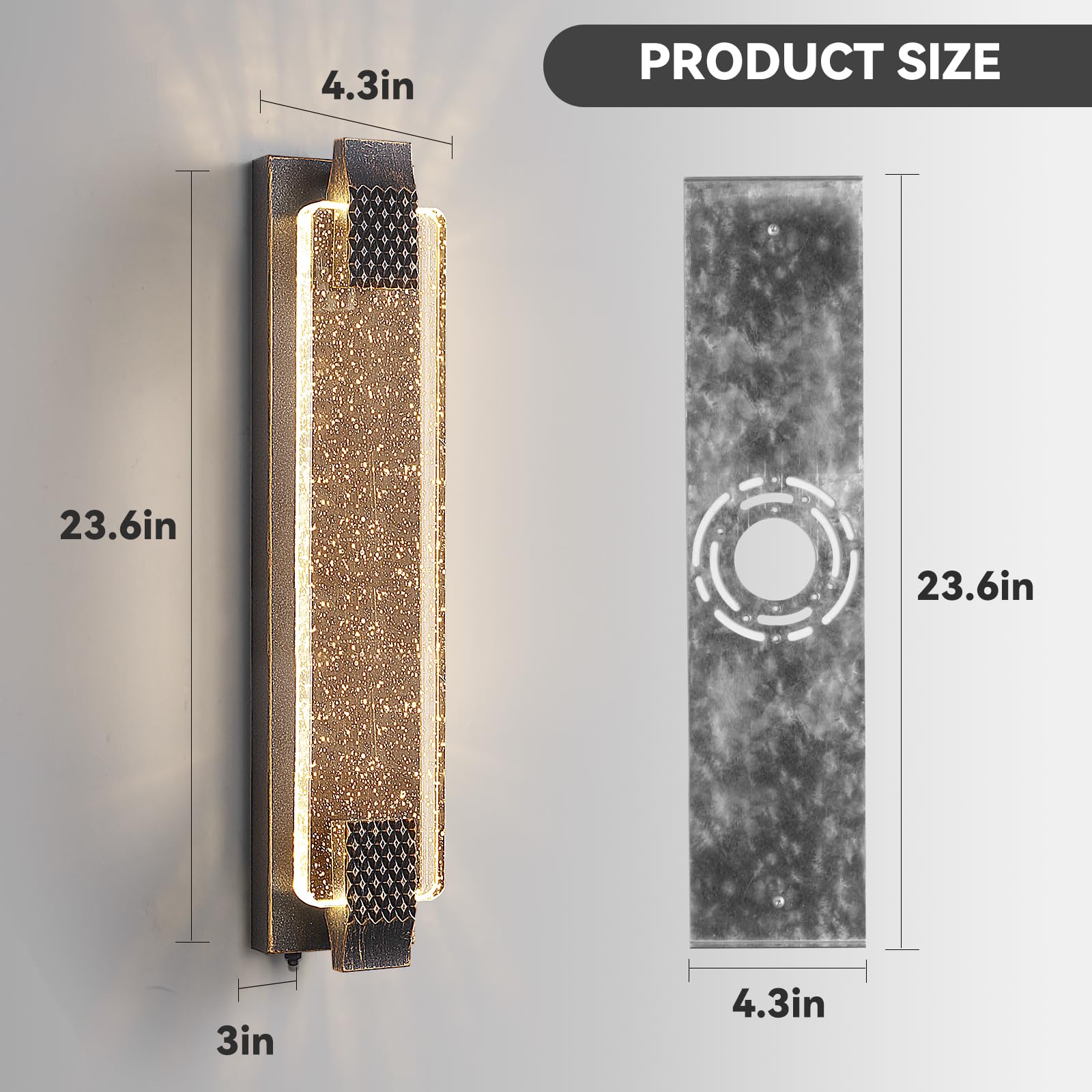 camuucci Dusk to Dawn Outdoor LED Sconce Light, 23.6 Inch, Bronze, Waterproof Crystal Bubble Glass, Model HWJGD-02