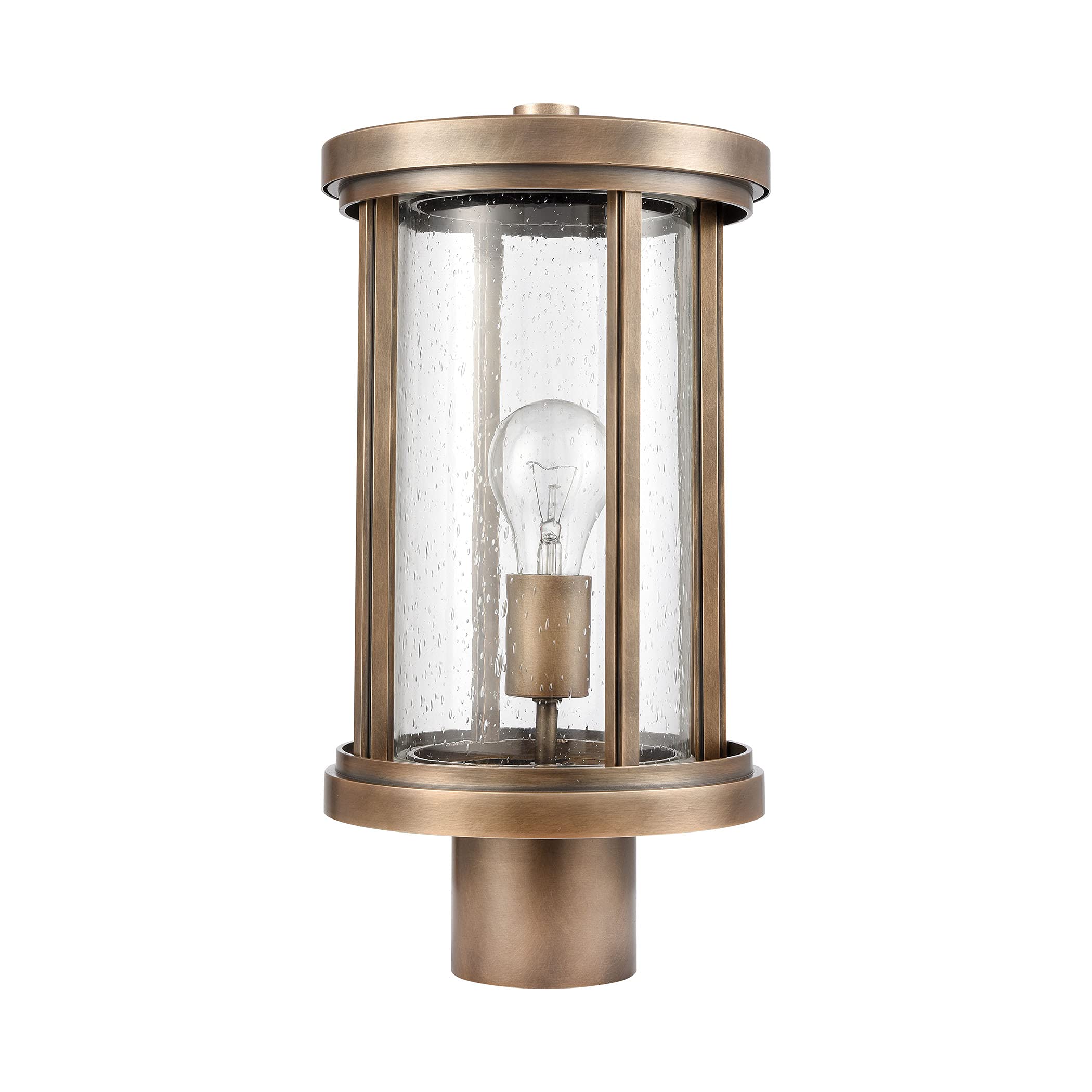 Elk Home Brison Vintage Brass Post Light With Clear Seeded Glass, 1-Light, Transitional Style