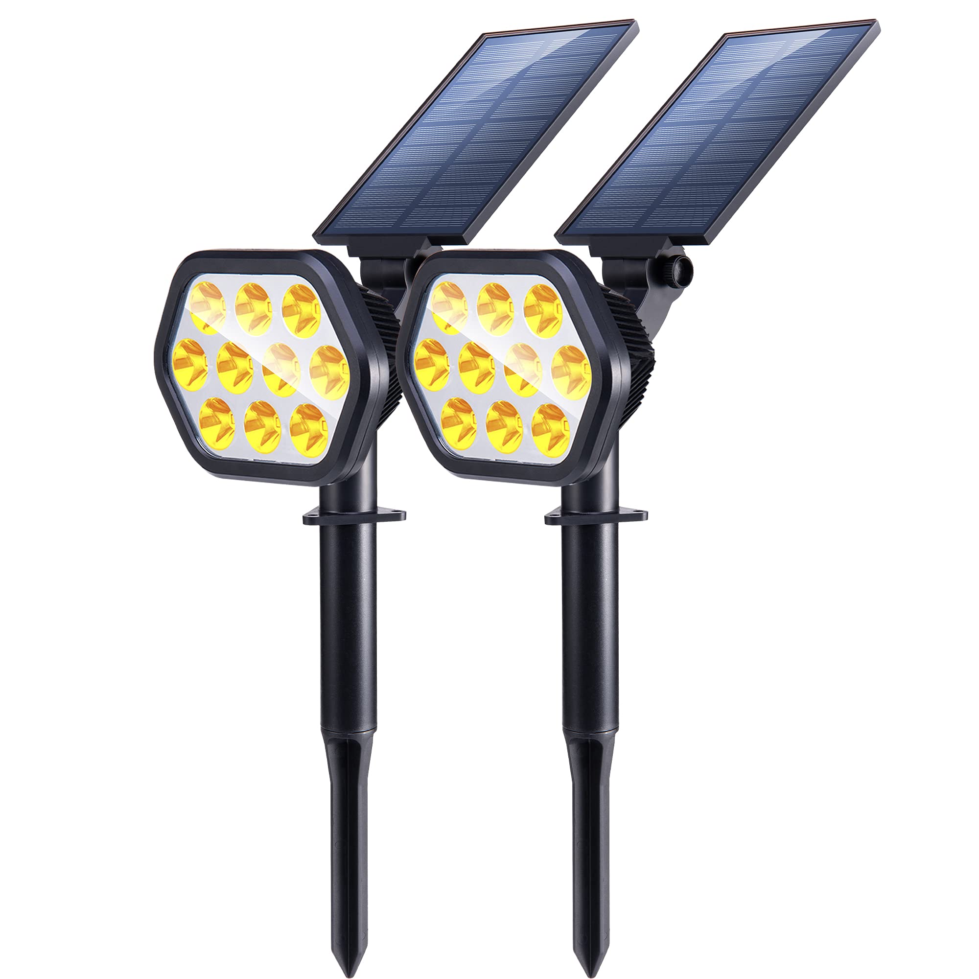 Nekteck 10 Led Solar Landscape Spotlights, Warm White, 2 Pack, Wireless Adjustable Lighting