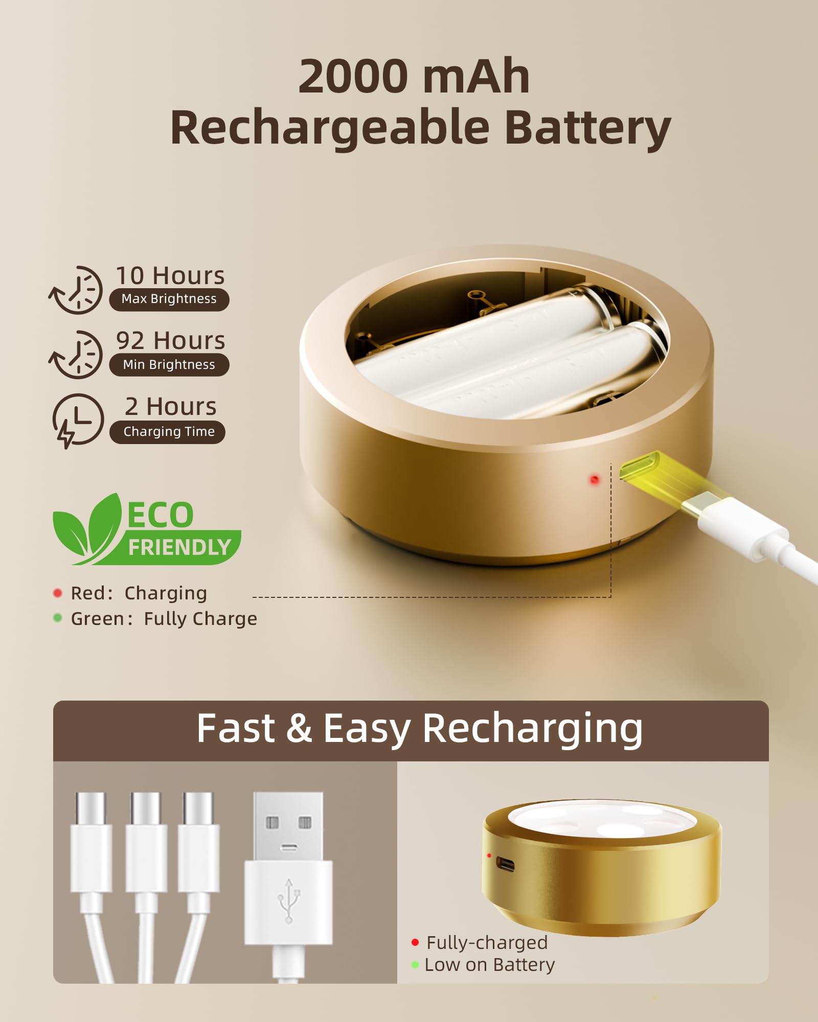 EZVALO Picture Lights, 2000mAh Rechargeable, 3 Color Temps & 12 RGB, Remote Dimmable, 3 Pack, Gold, Model TL-01