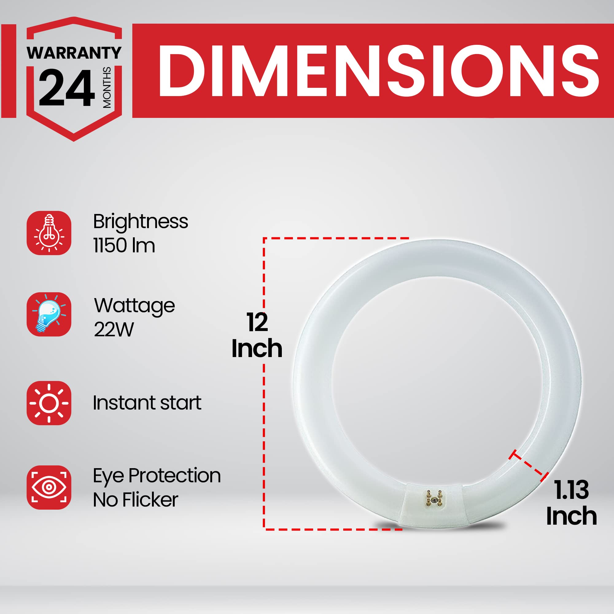 BULBMASTER FC12T9 32W 12 Inch Round T9 Fluorescent Circular Light Bulb, Daylight 6500K, G10Q 4-Pin Base,