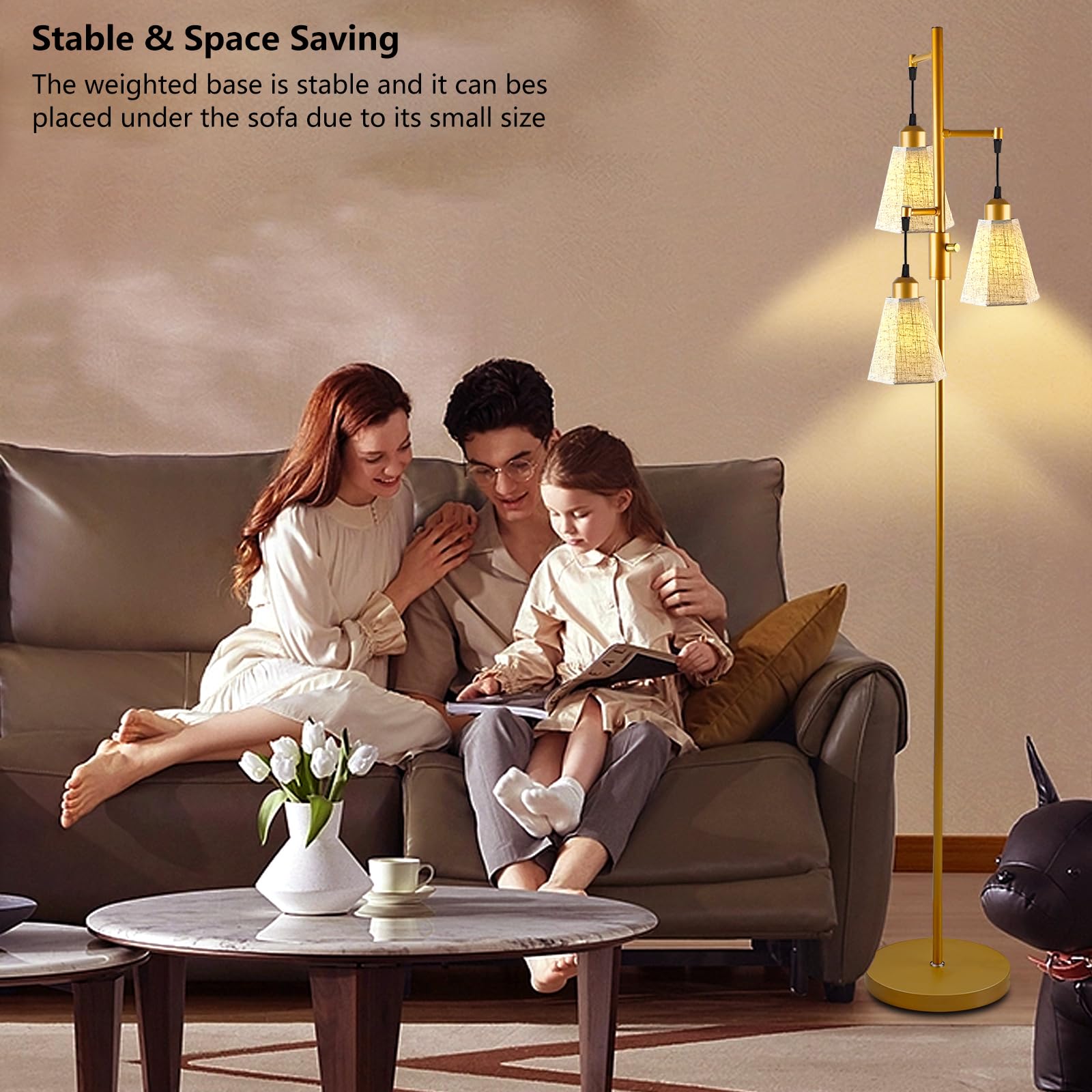 Lightdot 66In Led Floor Lamp With Patterned Lampshade, Vintage Standing Lamps With E26 Bulb Included & Fabric Shade, Modern Tall
