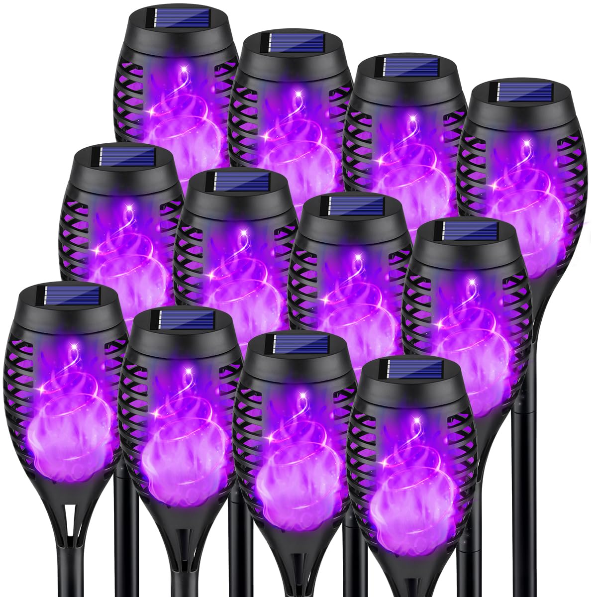 Kurifier Purple Solar Torch Lights, 12Pack, Waterproof LED with Flickering Flame, Outdoor Garden Decorations