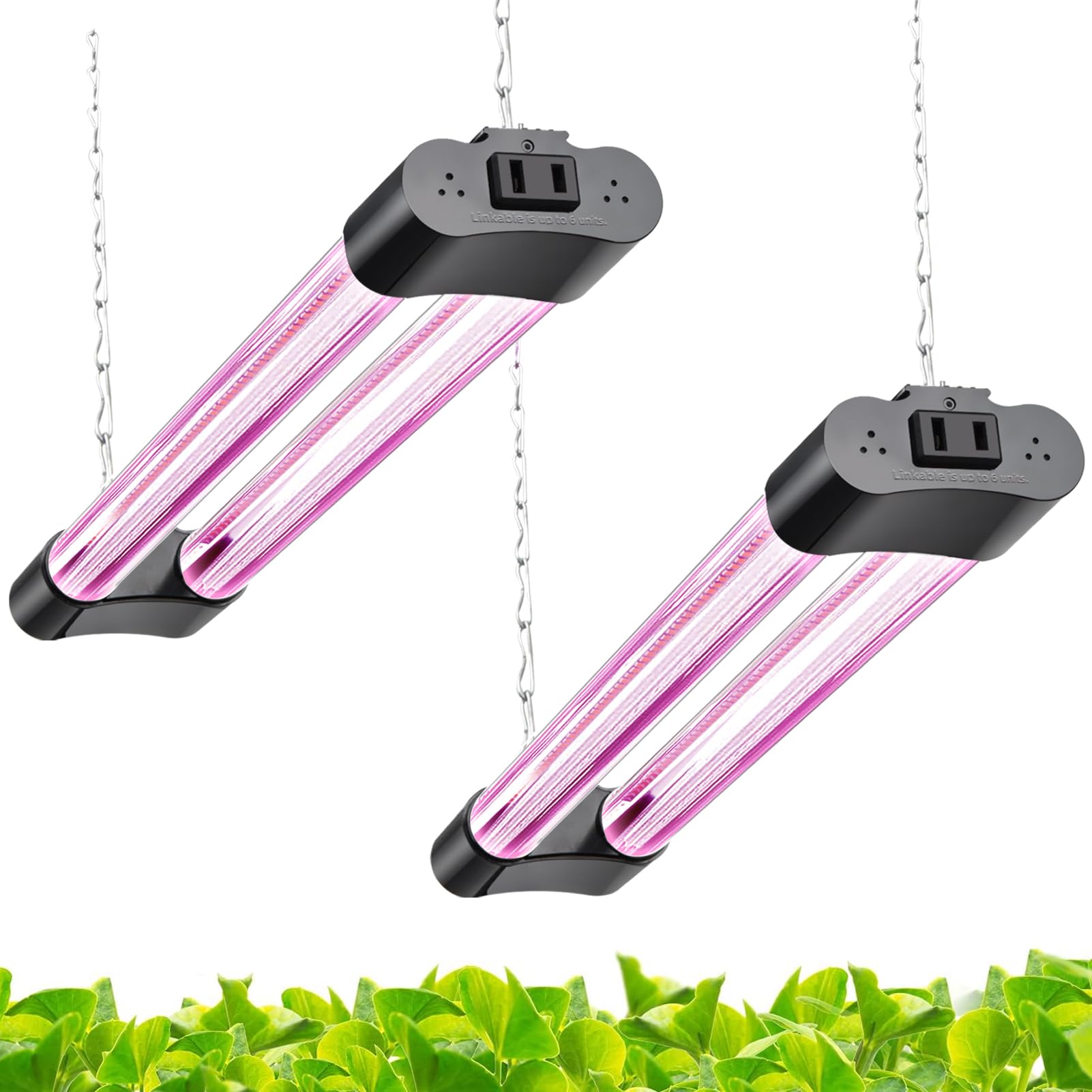Hlite 18Inch 2 Pack Led Grow Lights - Linkable Grow Lights For Indoor Plants, Full Spectrum Plant Lights Plug And Hanging Design With On/Off Switch Hanging Grow Light From Seedling To Flowering, Black