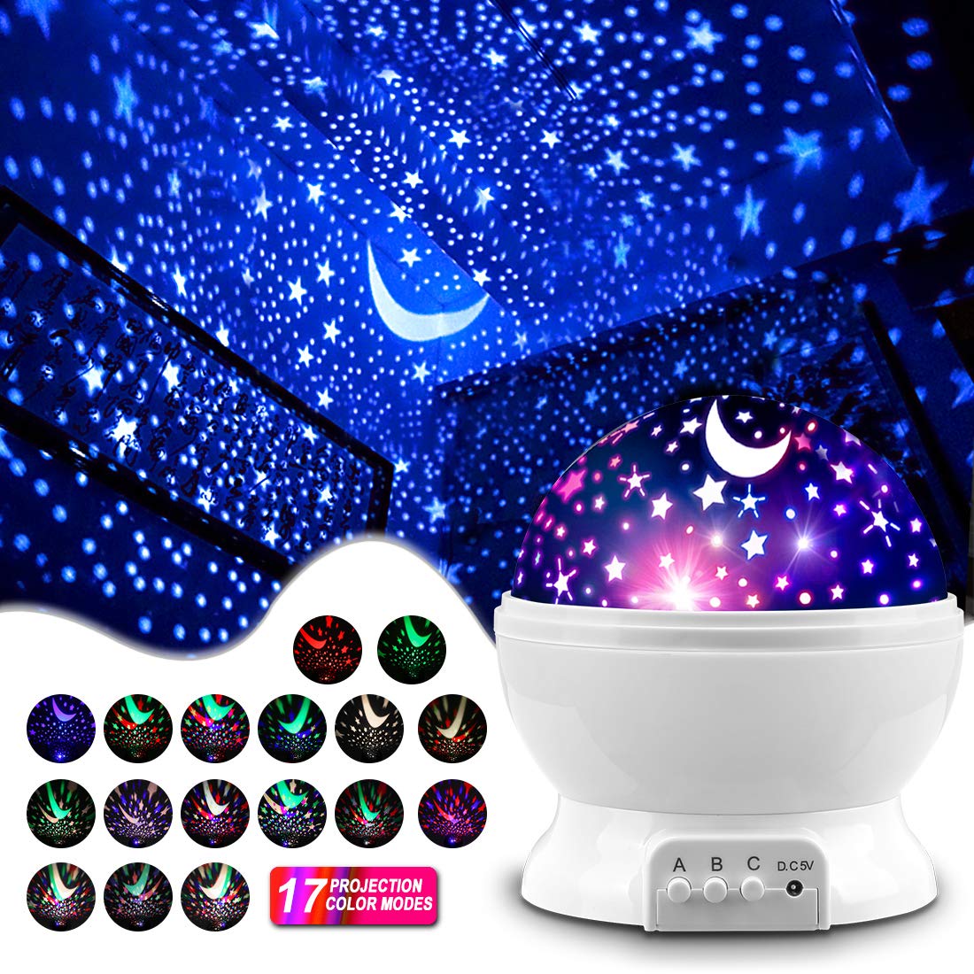 Mokoqi Star Projector Night Lights For Kids, Fun Gifts For 1-4-6-14 Year Old Girl And Boy, Projection Lamp For Kids Bedroom Ceil