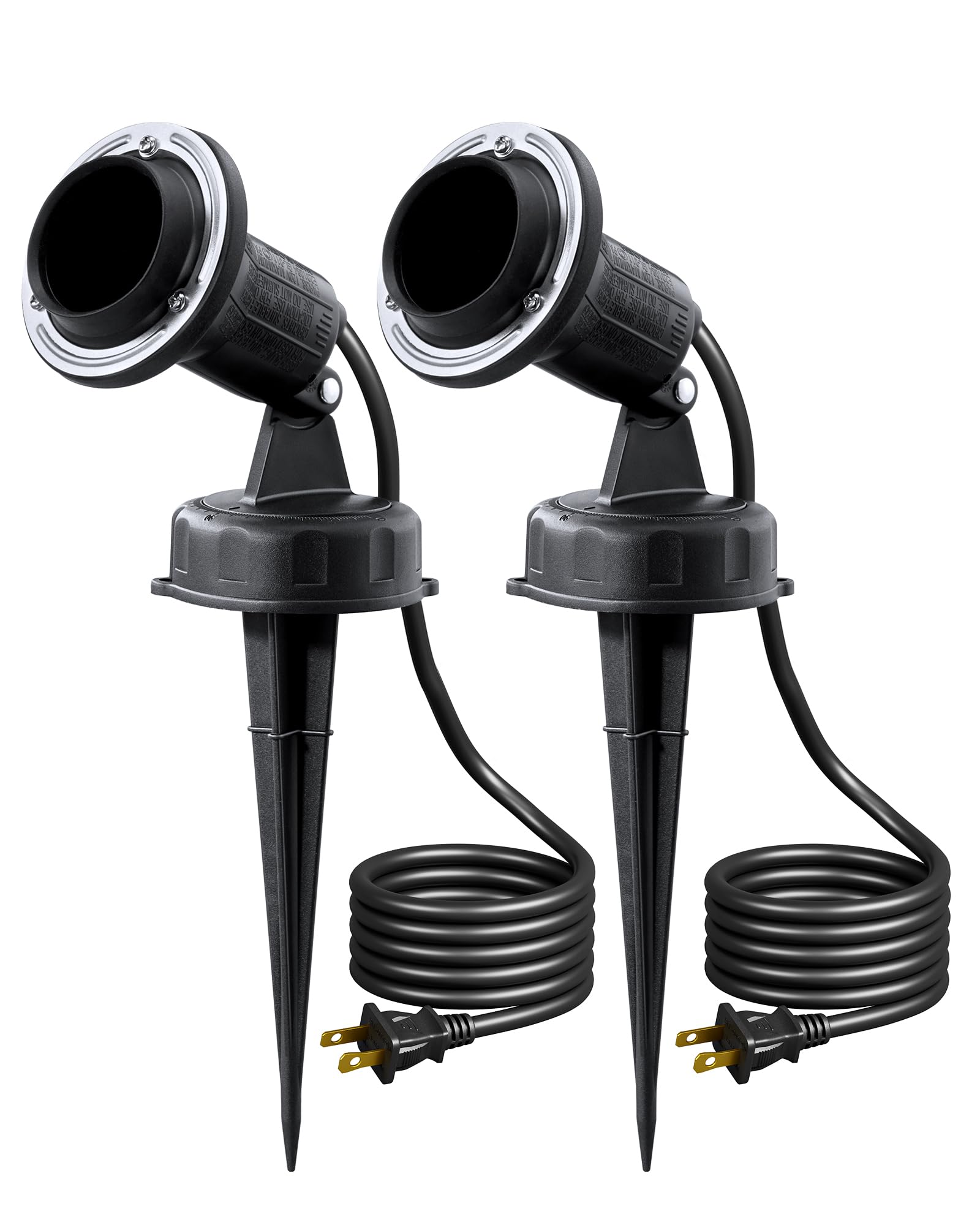 EDISHINE 120V Outdoor Spotlights, Waterproof Flood Stake Lights, 6FT Cord, E26 Base, 180° Adjustable Head, Black, 2 Pack