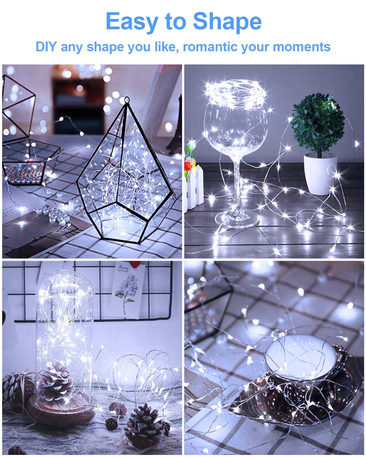20 Pack Fairy Lights Battery Operated 3.3Ft 20 Led Mini String Lights Twinkle Lights Copper Wire Firefly Starry Lights For Mason Jars Wedding Party Christmas Centerpiece Table Decorations, Cool White