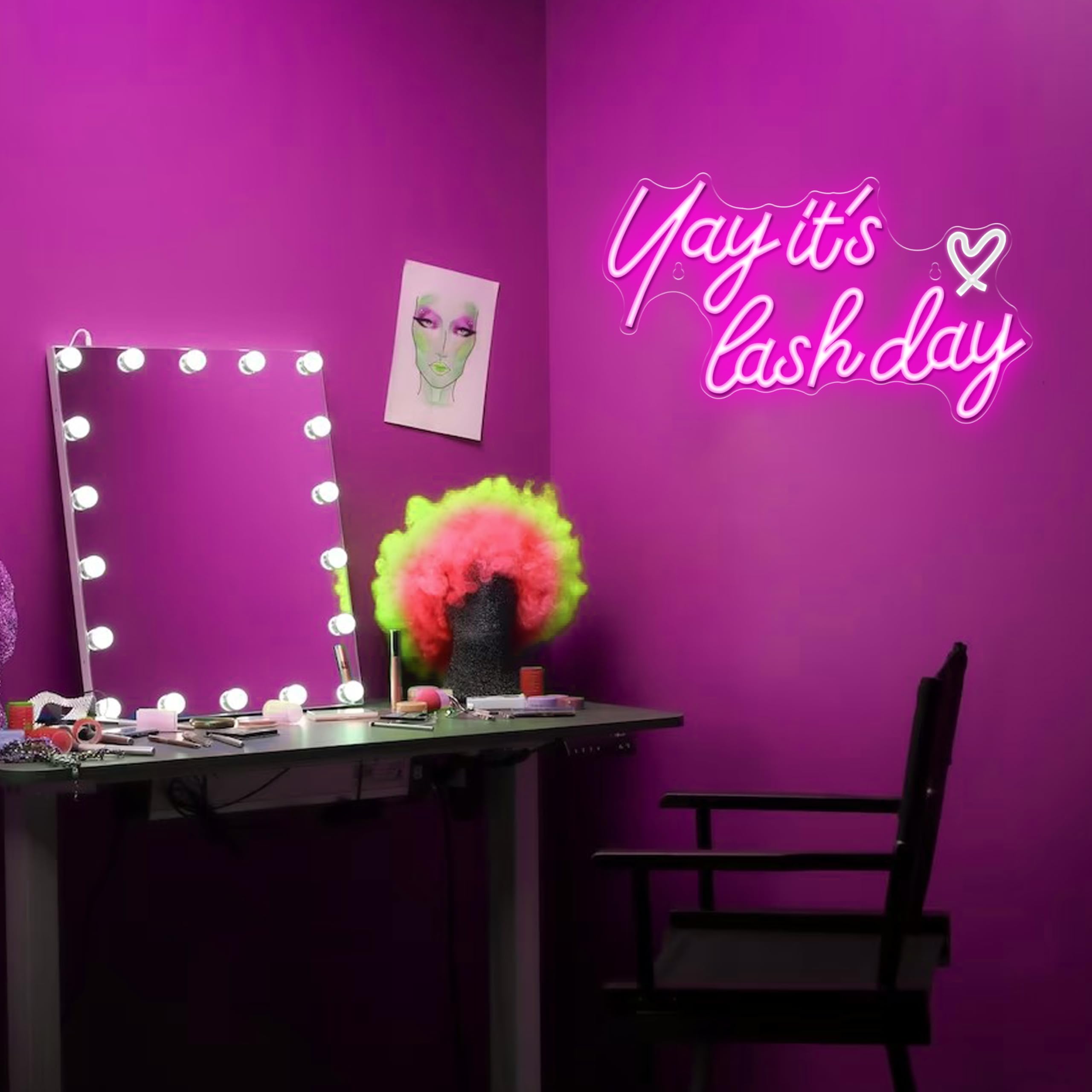 Kavaas Neon Lash Sign - 16.5" LED Light for Lash Room Decor, Beauty Salon, Great Gift for Lash Techs, Color: Lash Day