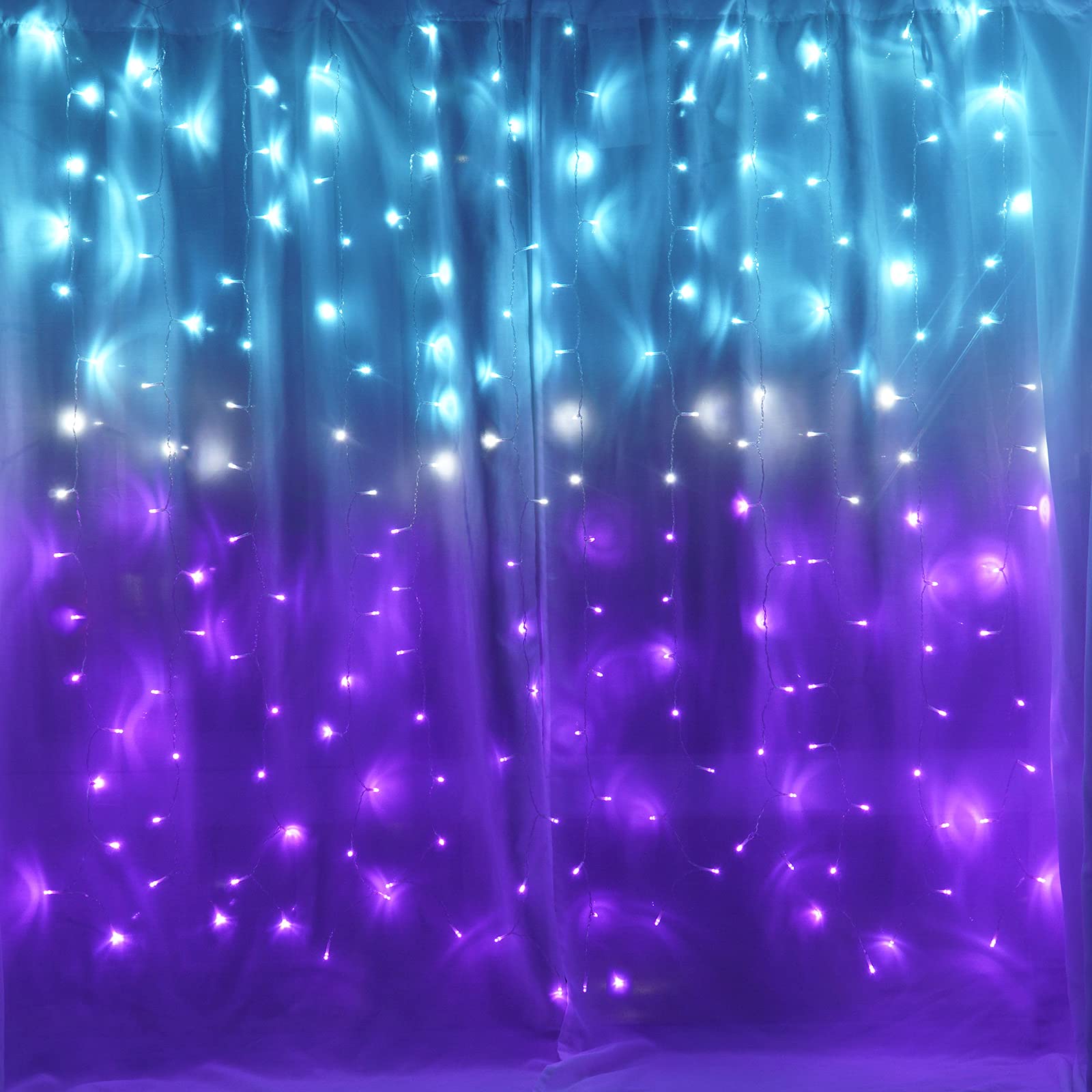 Curtain Lights for Bedroom Waterfall Led String Lights PurpleTeal Ombre Hanging Fairy Mermaid Lights for Kids Teen Room Decor Window Wall Ocean Sea Decor Christmas Girls Gift (Turquoise & Purple)