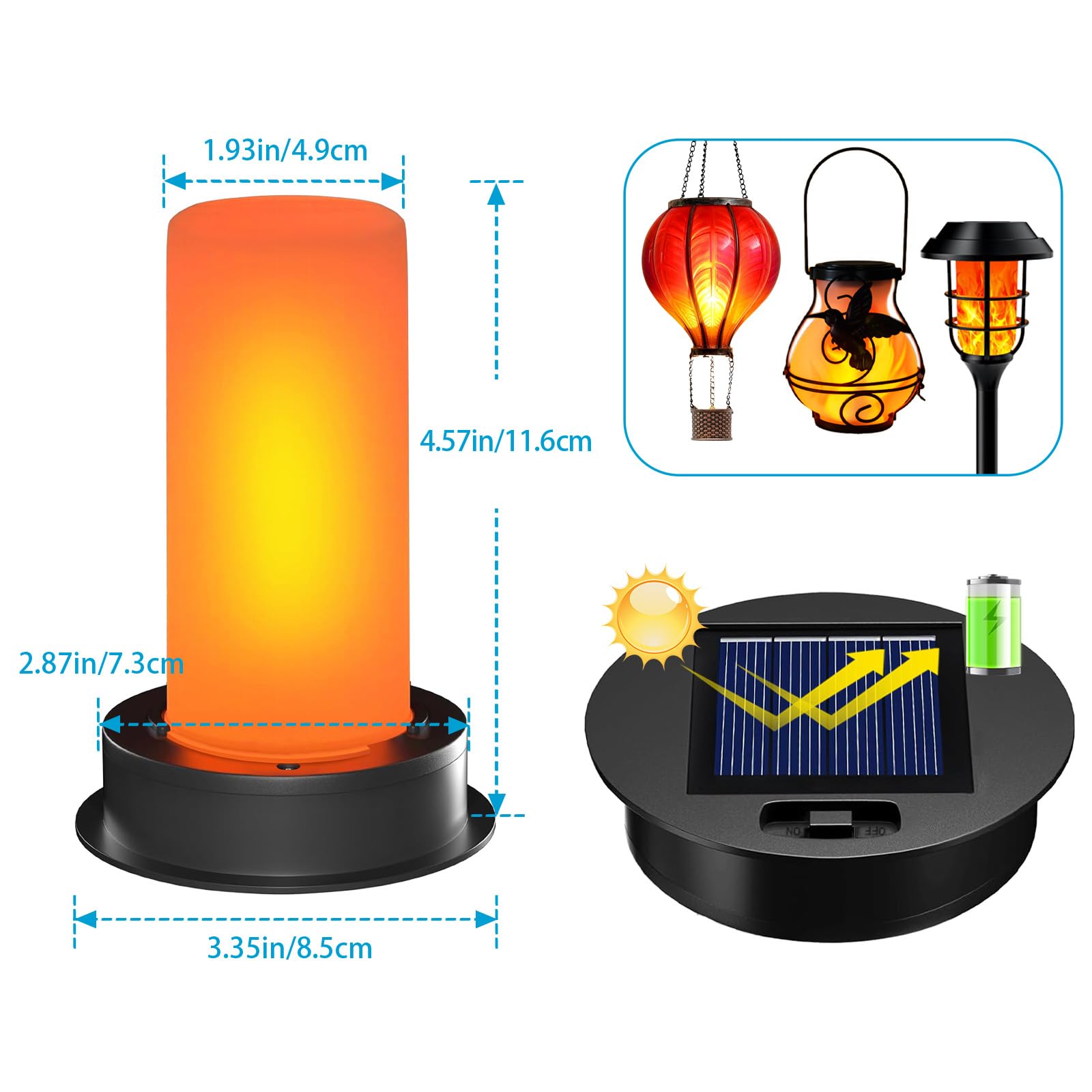 yulloyello 4 Pack Solar Light Replacement Tops, Waterproof Flickering Flame, Fits 2.87-3.35 Inch Openings, Black, Model DDHY-2
