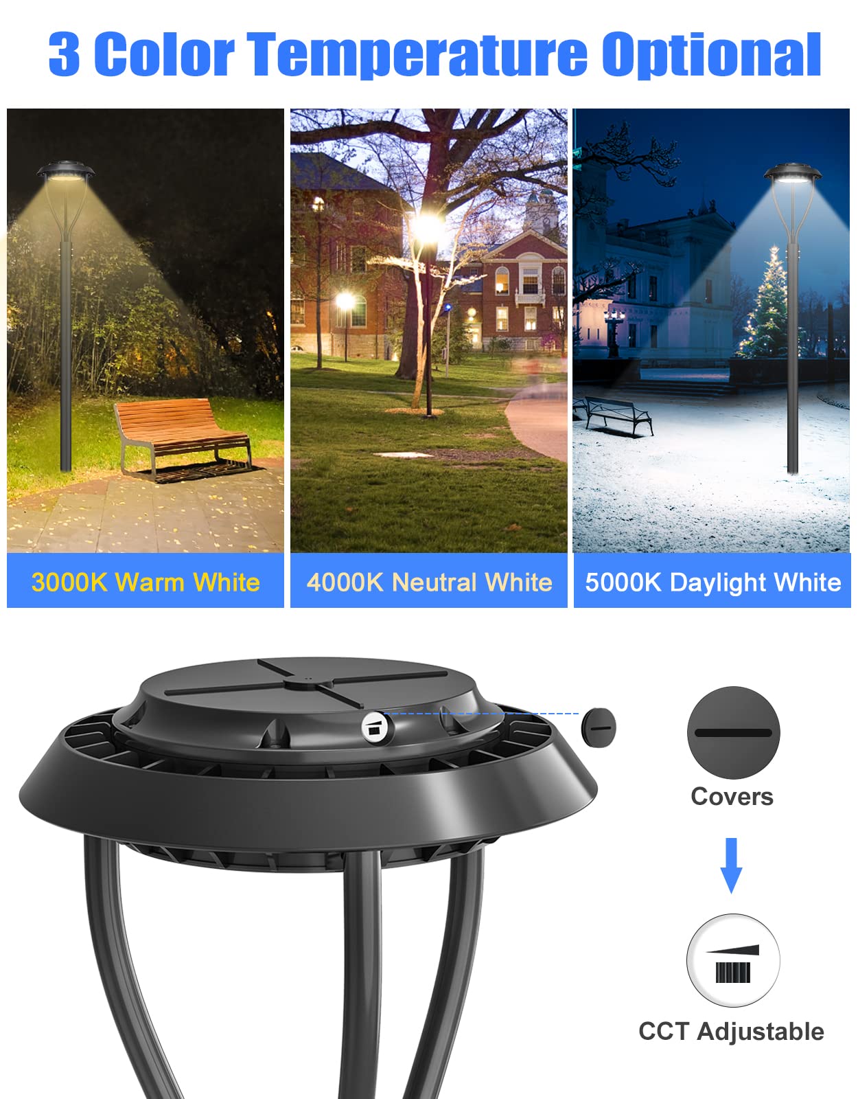 Kukuppo 60W Led Post Top Light, Adjustable Cct 3000K/4000K/5000K,