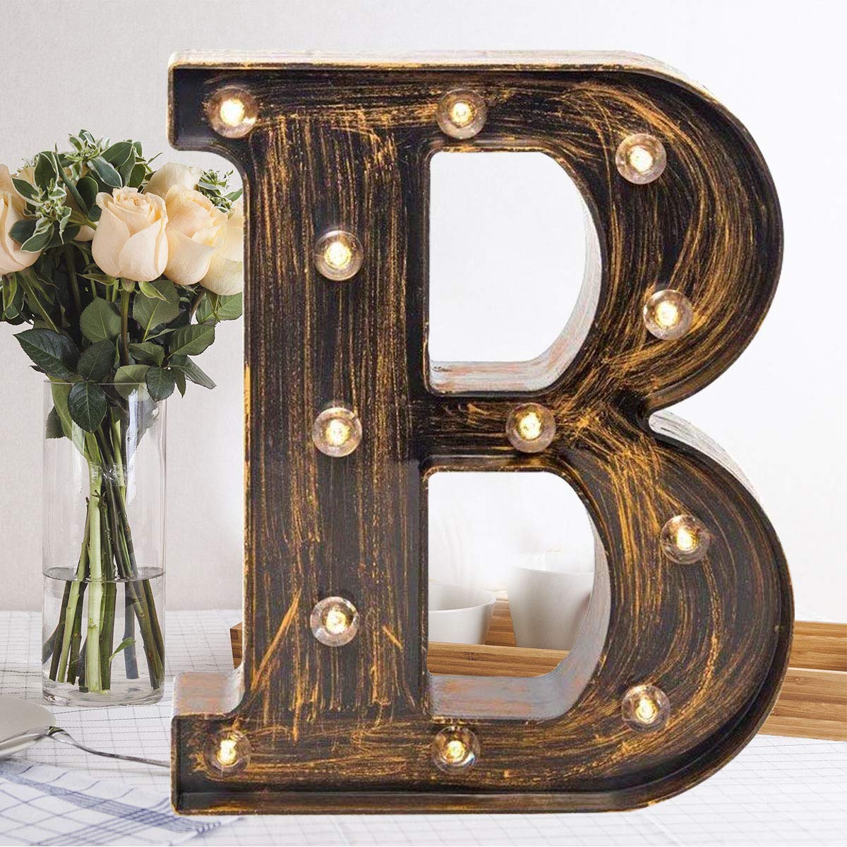 Oycbuzo Golden Black Led Marquee Letter - Industrial, Vintage Style Light Up Alphabet Letter Sign For Cafe Wedding Birthday Part