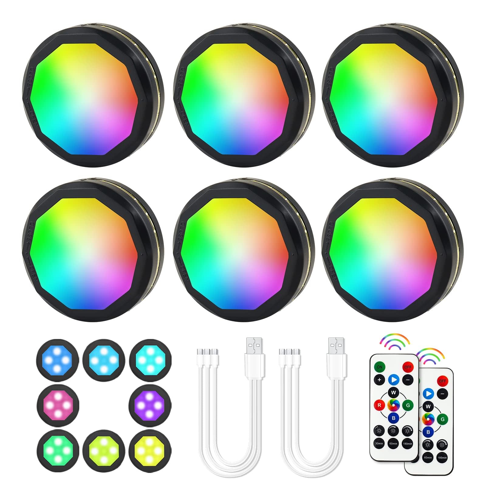 Under-Cabinet Lights Rechargeable Puck Lights Led Closet Lights With Changeable 16 Colors Usb Charging Battery Lights With Timin