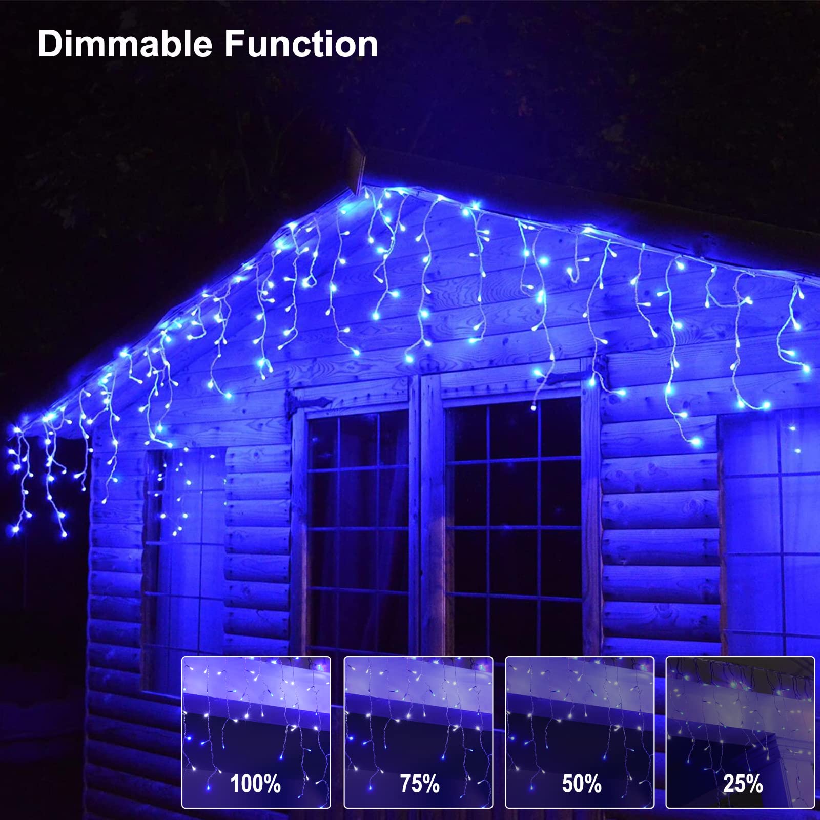 Brightown 33 FT Christmas Icicle Lights, 384 LED, Waterproof Twinkle Fairy Light, Blue & White, Model DMO-300
