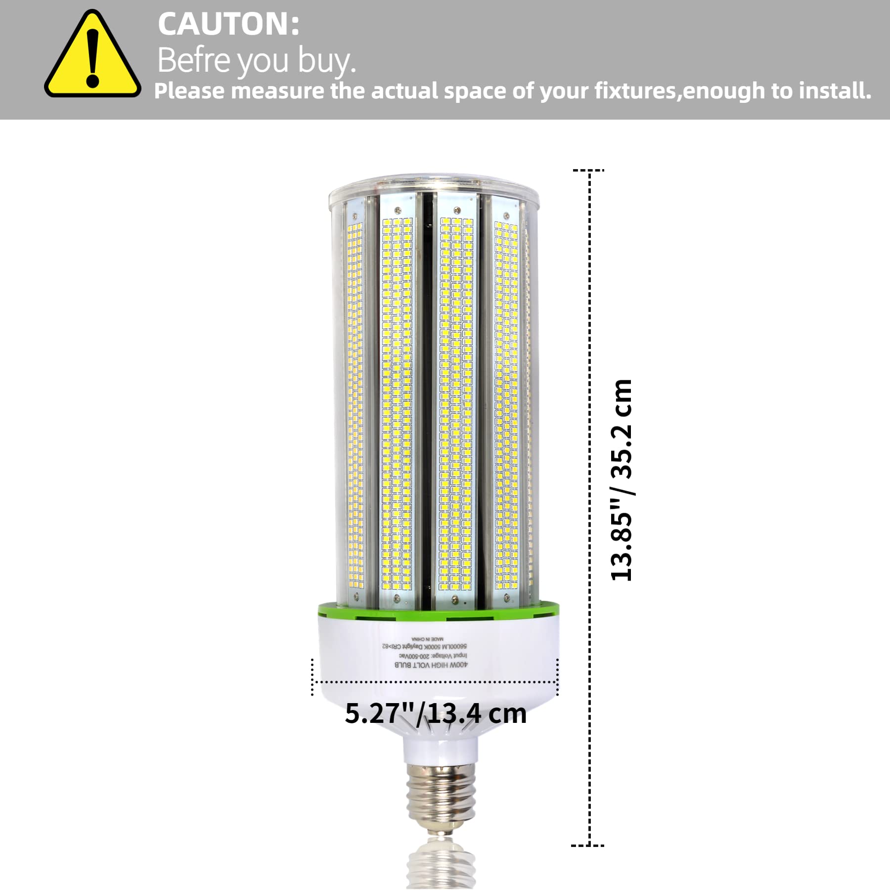 TSEXES 480V LED Corn Light Bulb 400W E39 Base 5000K Daylight Aluminum Model Y400
