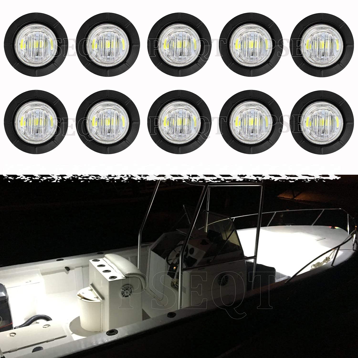 PSEQT 3 LED Round Boat Interior Deck Light, Waterproof, 1in  x 1in  x 0.83in , White, Model PSEQTXA003W, 10Pcs