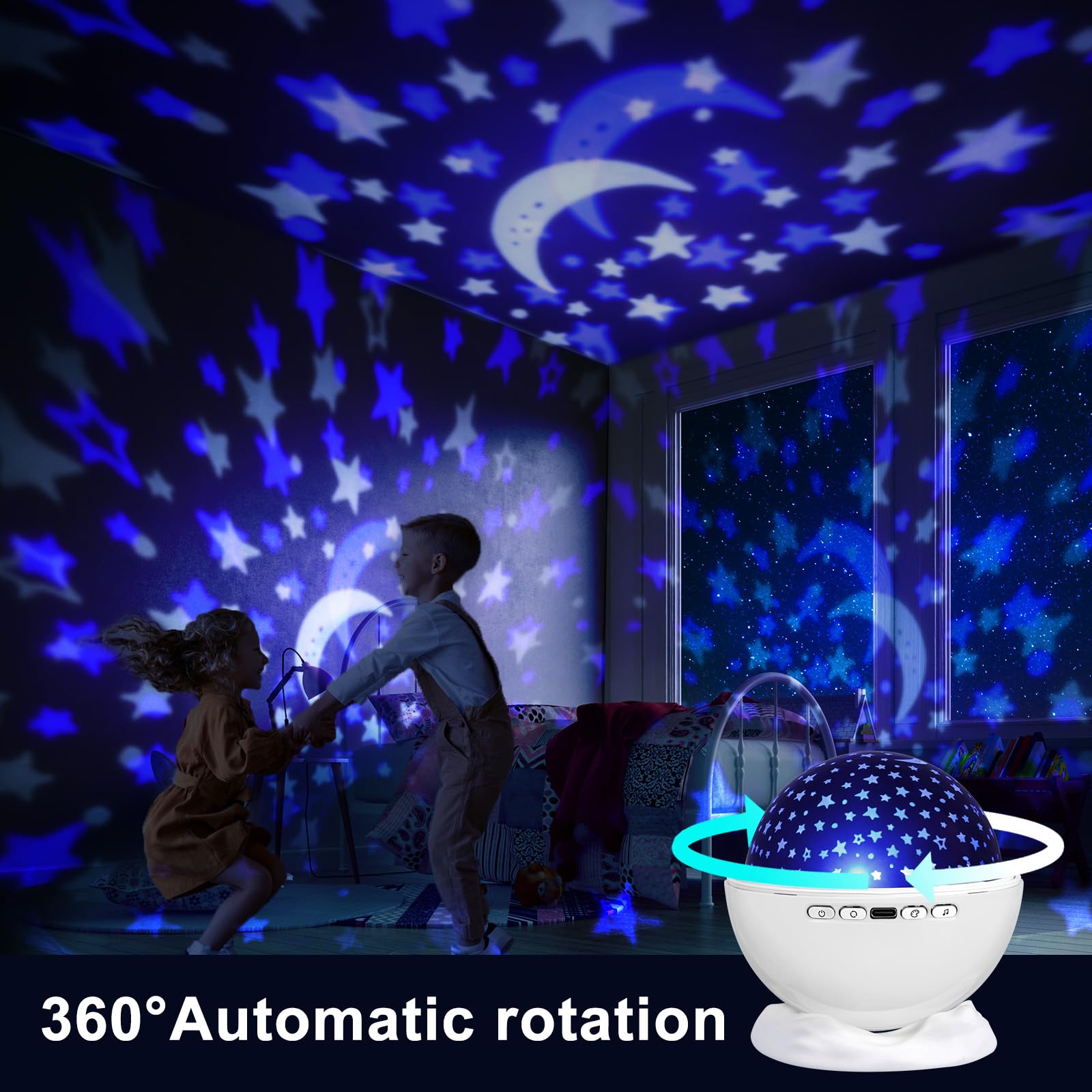 Night Light Projector,Night Light For Kids Room With Remote And Timer,360 Rotation,3 Projection Films,18 Light Modes,8 Lullaby S