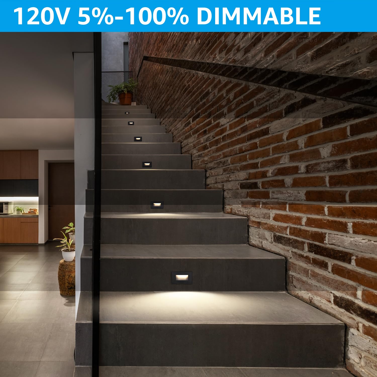 Leonlite Black 5Cct 120V Led Step Lights, 3.5W 150Lm 5%-100% Dimmable Horizontal Stair Lights Indoor Outdoor Wet Location, Cri90