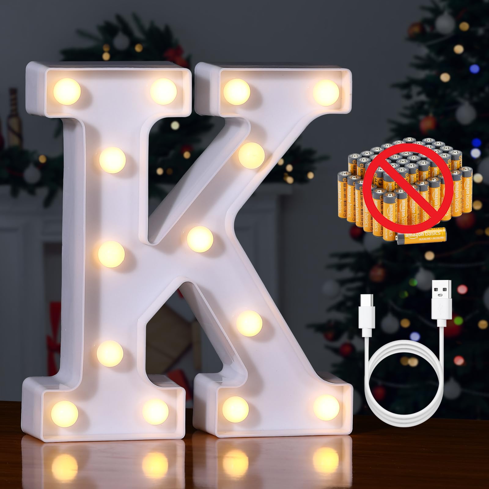 Foaky Rechargeable LED Letter Lights Sign - Warm-Rechargeable, K Size, Plastic Material, Model Recharge-ABS for Party & Home Bar Decoration