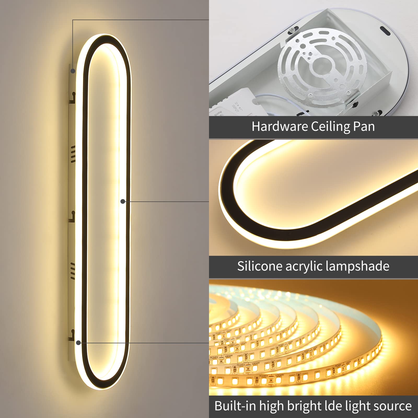 Matven Flush Mount Ceiling Light, Dimmable LED Fixture, 49IN, Acrylic, Black, for Bedroom/Balcony/Dressing Room