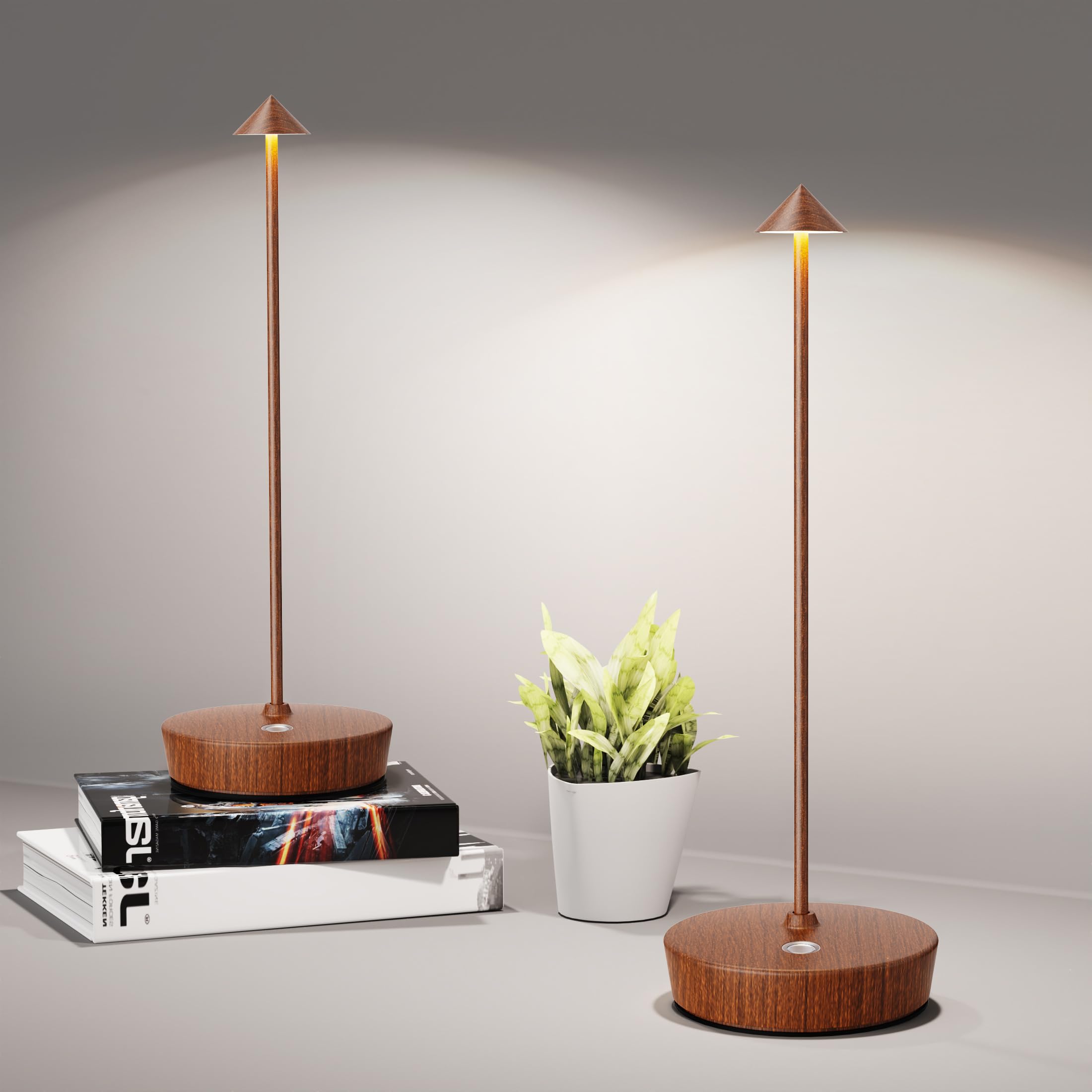 SHANGCAI Cordless LED Table Lamps, 6000mAh Battery, Waterproof, Touch Dimmable, Set of 2, Wood Grain, Model SC-2PX12-Wood
