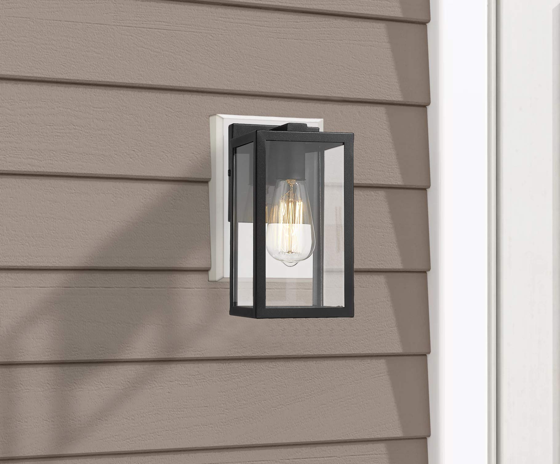 Bestshared Outdoor Wall Sconce, 1-Light Black Metal Fixture with Clear Glass for Porch, Model GMC