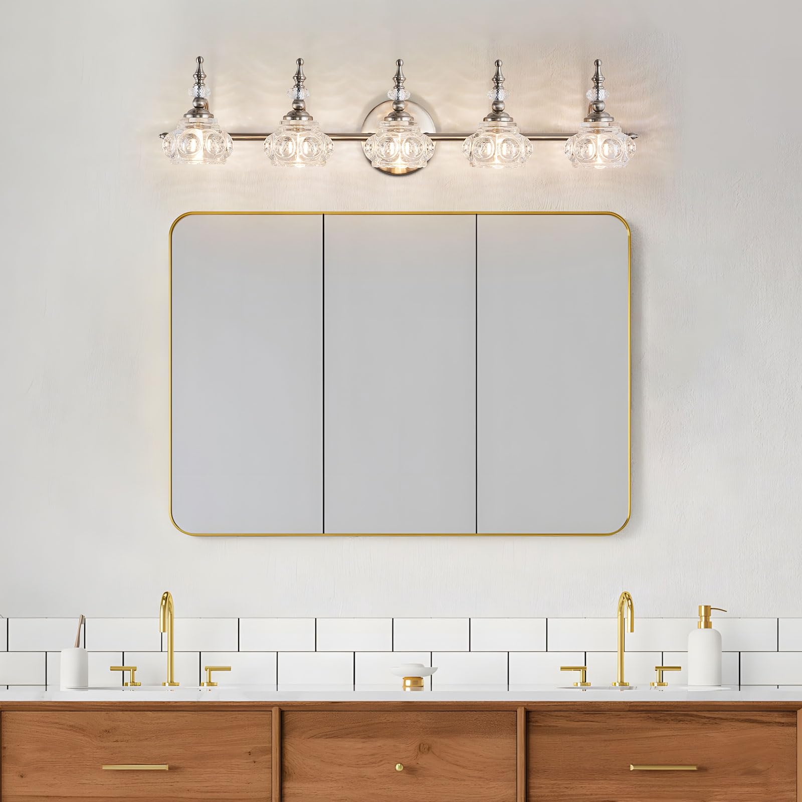 Zilanl Modern Bathroom Brushed Nickel Vanity Light Fixtures Vintage 5-Light Vanity Lights Bathroom Lighting Fixtures Living Room Vanity Lighting Fixtures Over Mirror