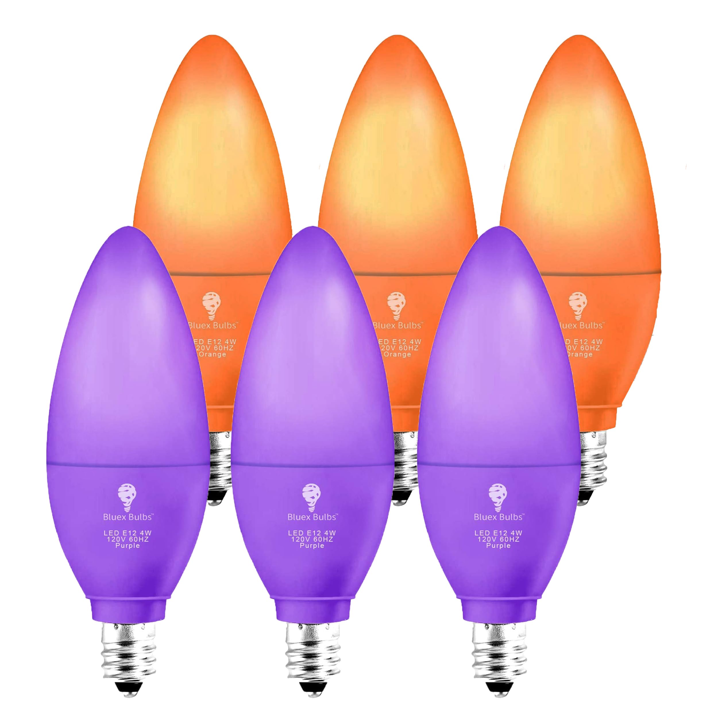 6 Pack BlueX LED Candle Purple Orange Light Bulb - 4W (40Watt Equivalent) - E12 Base Purple Orange LED, Party Decoration, Porch,