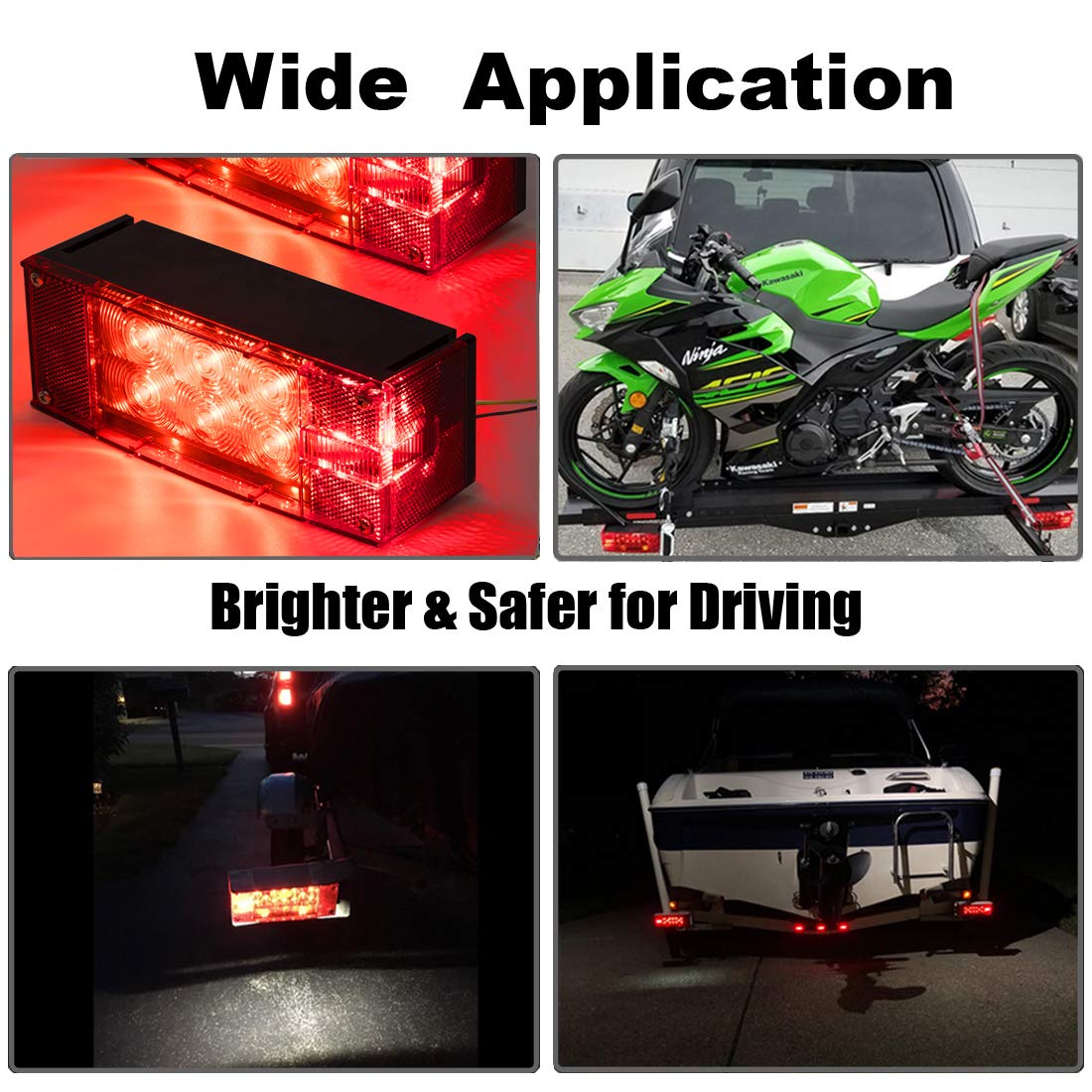 Czc Auto 12V Led Low Profile Submersible Rectangular Trailer Light Kit Tail Stop Turn Running Lights For Boat Trailer Truck Mari