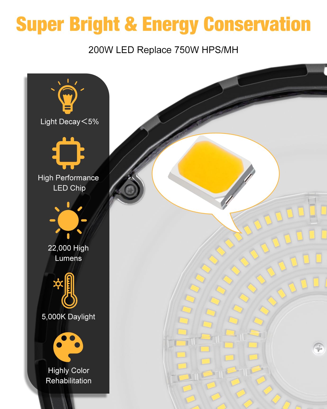 Jc-Lgl Ufo Led High Bay Light 200W 8Pack  High Bay Led Shop Lights 5000K 22 000Lm With Us Plug  Hanging Hook  Safe Rope  Waterproof Commercial Bay Lighting For Warehouse Factory Barn Shop - Ul Listed