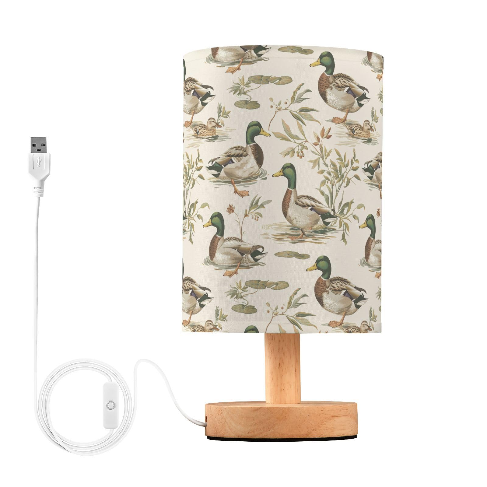 ARGTILDN Mallard Ducks LED Table Lamp for Bedroom Bedside Lamp with USB Charging Ports Decor Nightstand for Living Room Reading 