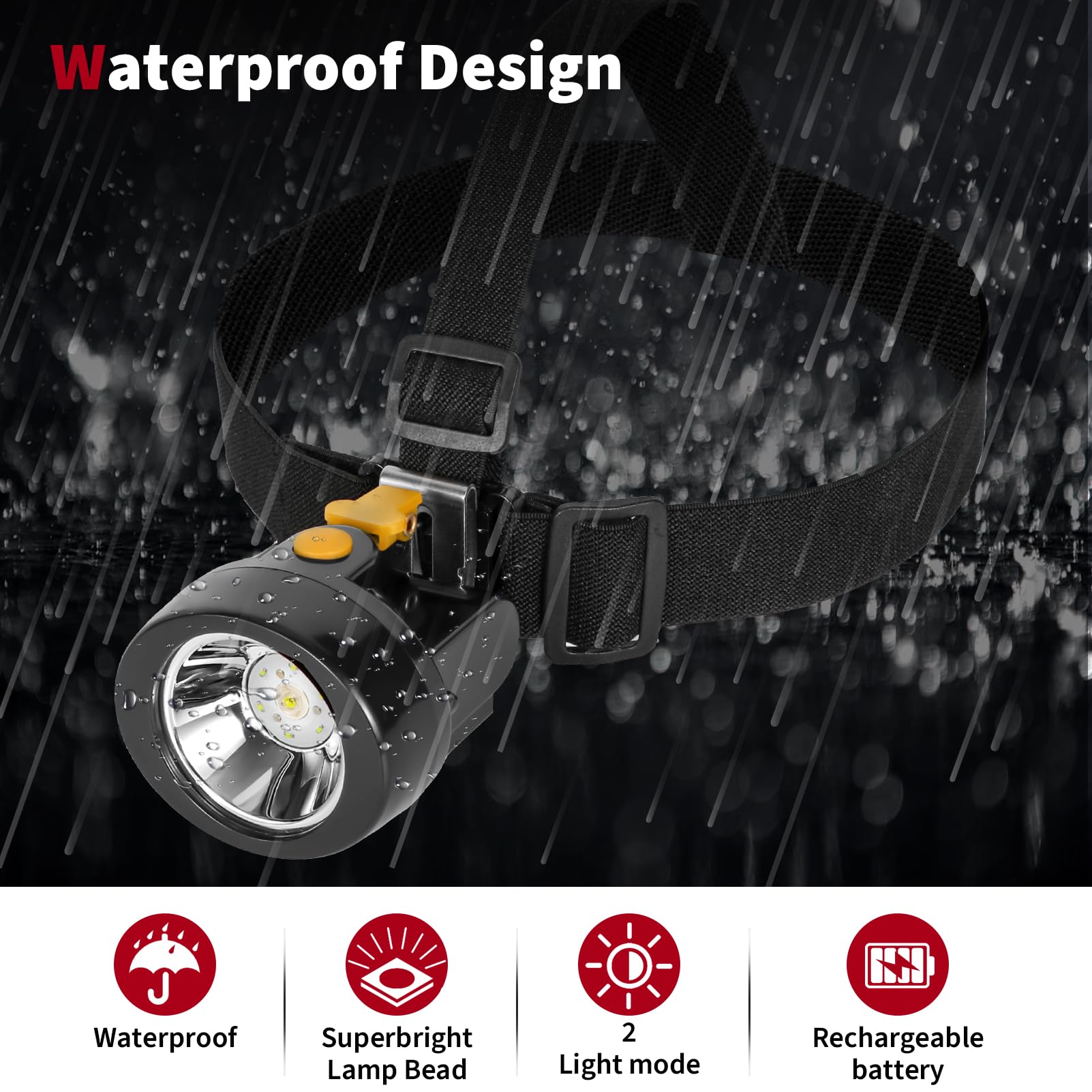 Hunting friends KL2.8LM Rechargeable LED Headlamp Waterproof Miners Light Yellow