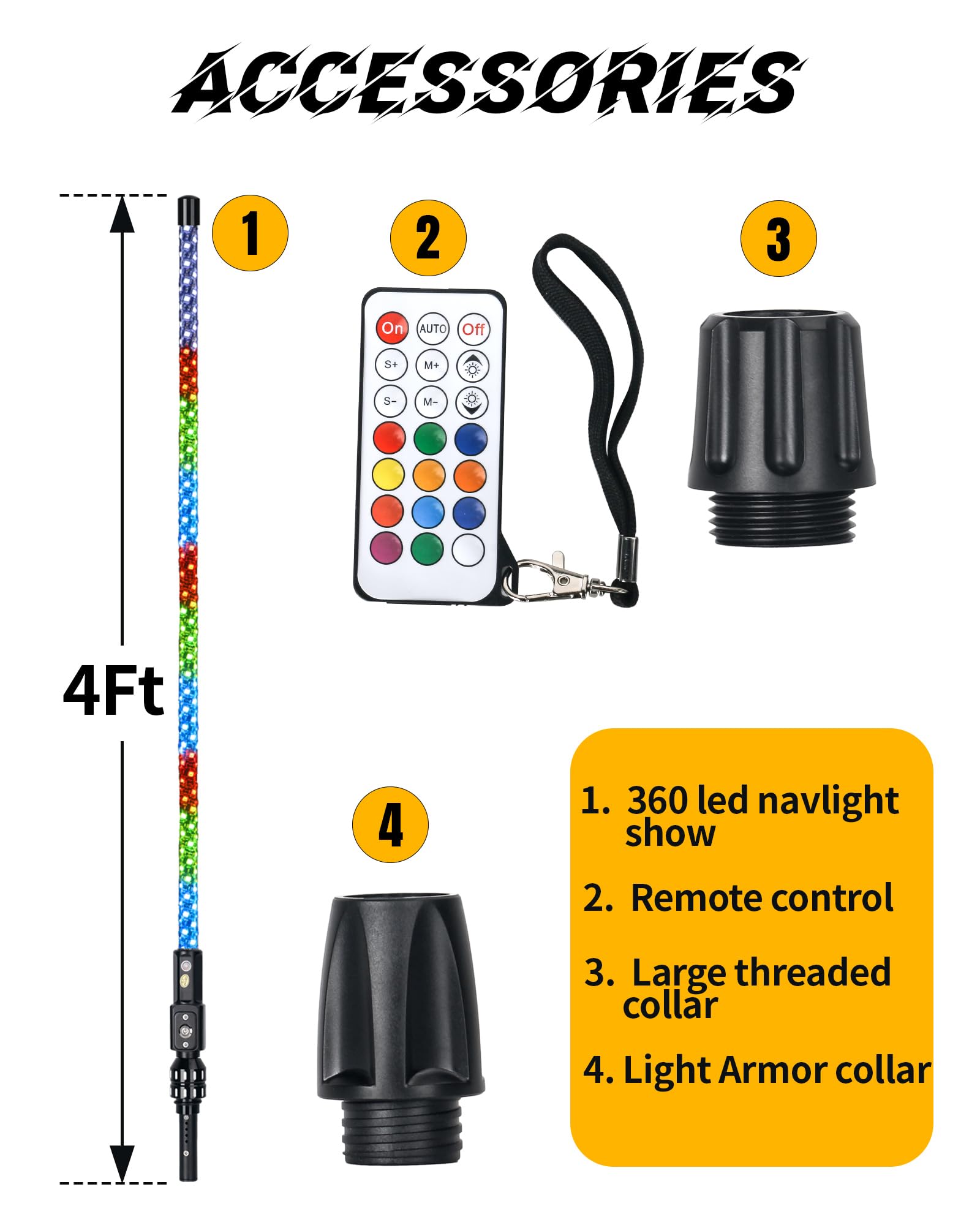 Smartmarine 4FT Boat Navigation Lights,12 Solid Color & Remote Control,360 degree Running Stern Light LED Marine Navigation Ligh
