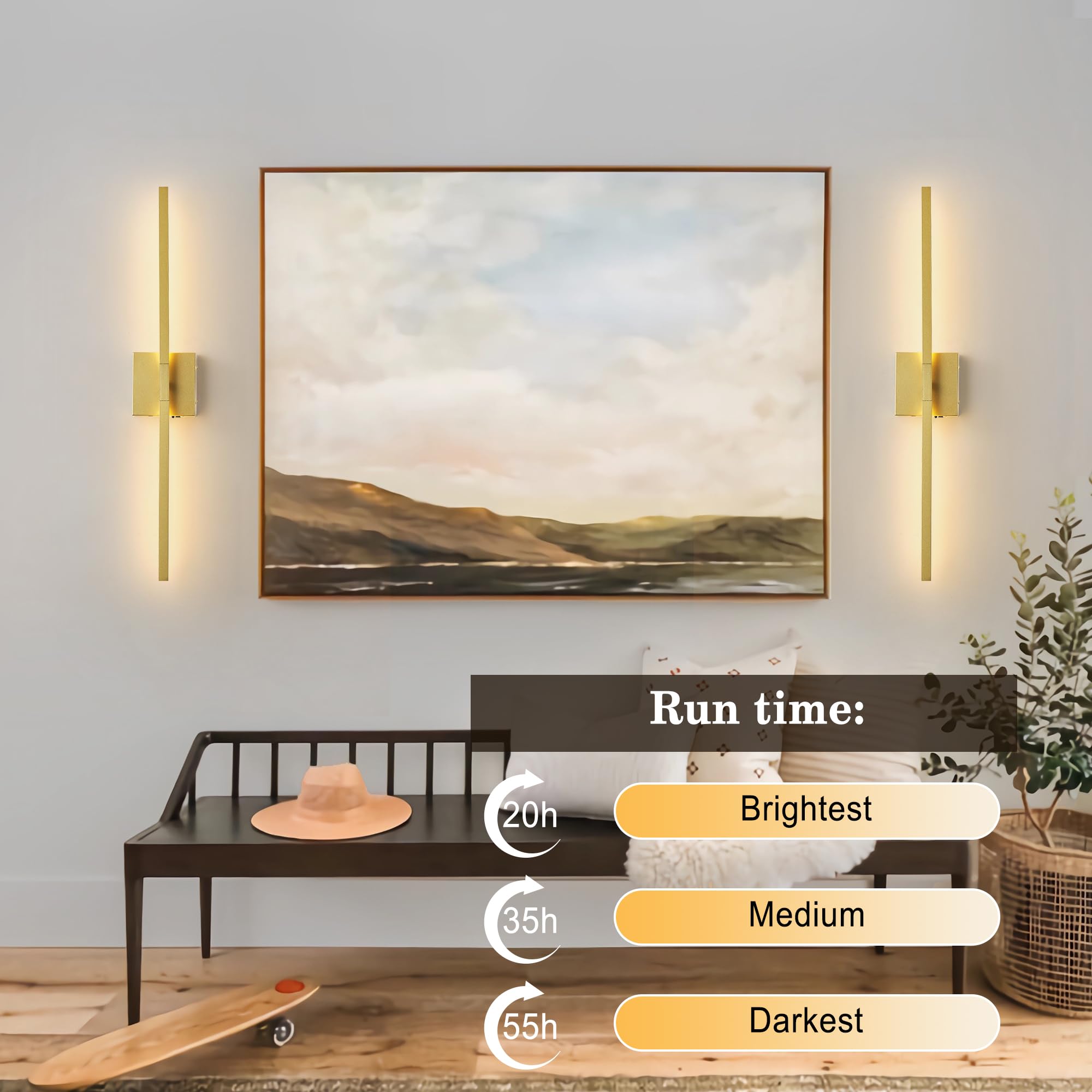 Kartoosh Battery Operated Rotatable Modern Wall Sconces Set Of Two, With Remote Control, 360Rotation & Adjustable Color & Bright