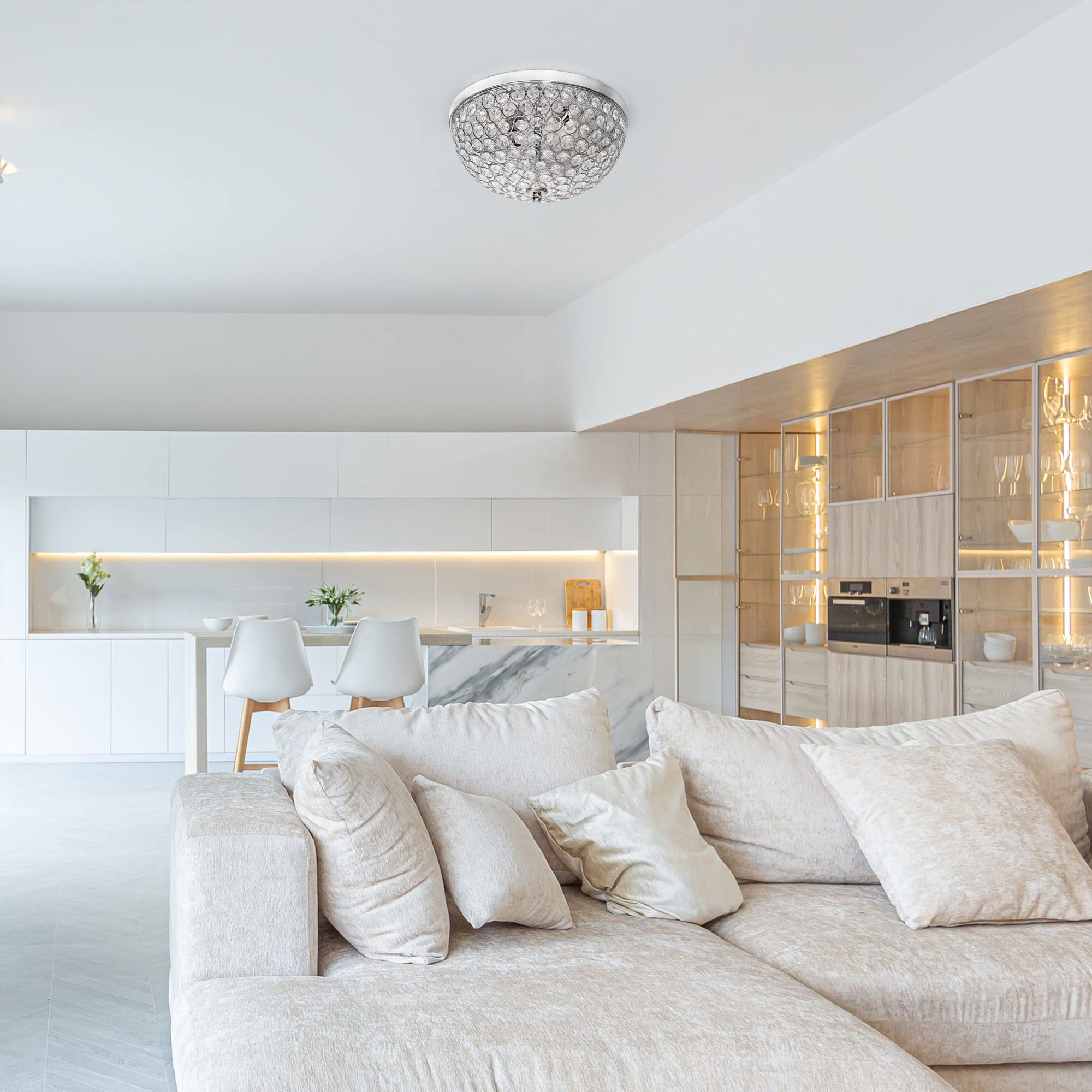 LALIA HOME Crystal Glam Ceiling Flush Mount Light, 2 Light, Chrome, Model LHM-2000-CH