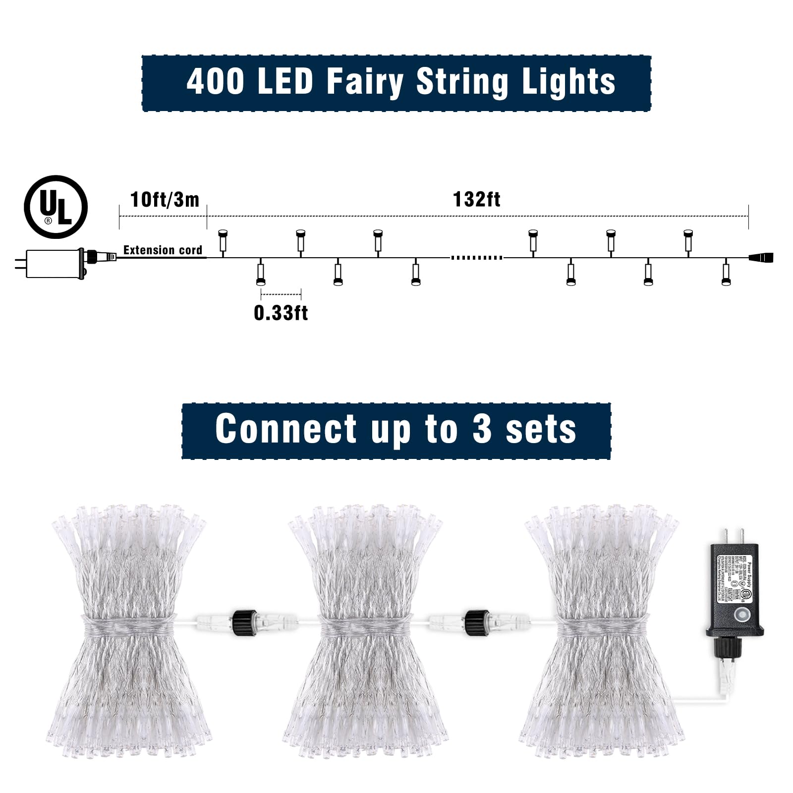 132Ft 400 Led Christmas Lights Outdoor, 8 Modes Clear Wire Christmas String Lights Indoor, Plug In Twinkle Fairy Light For Bedro
