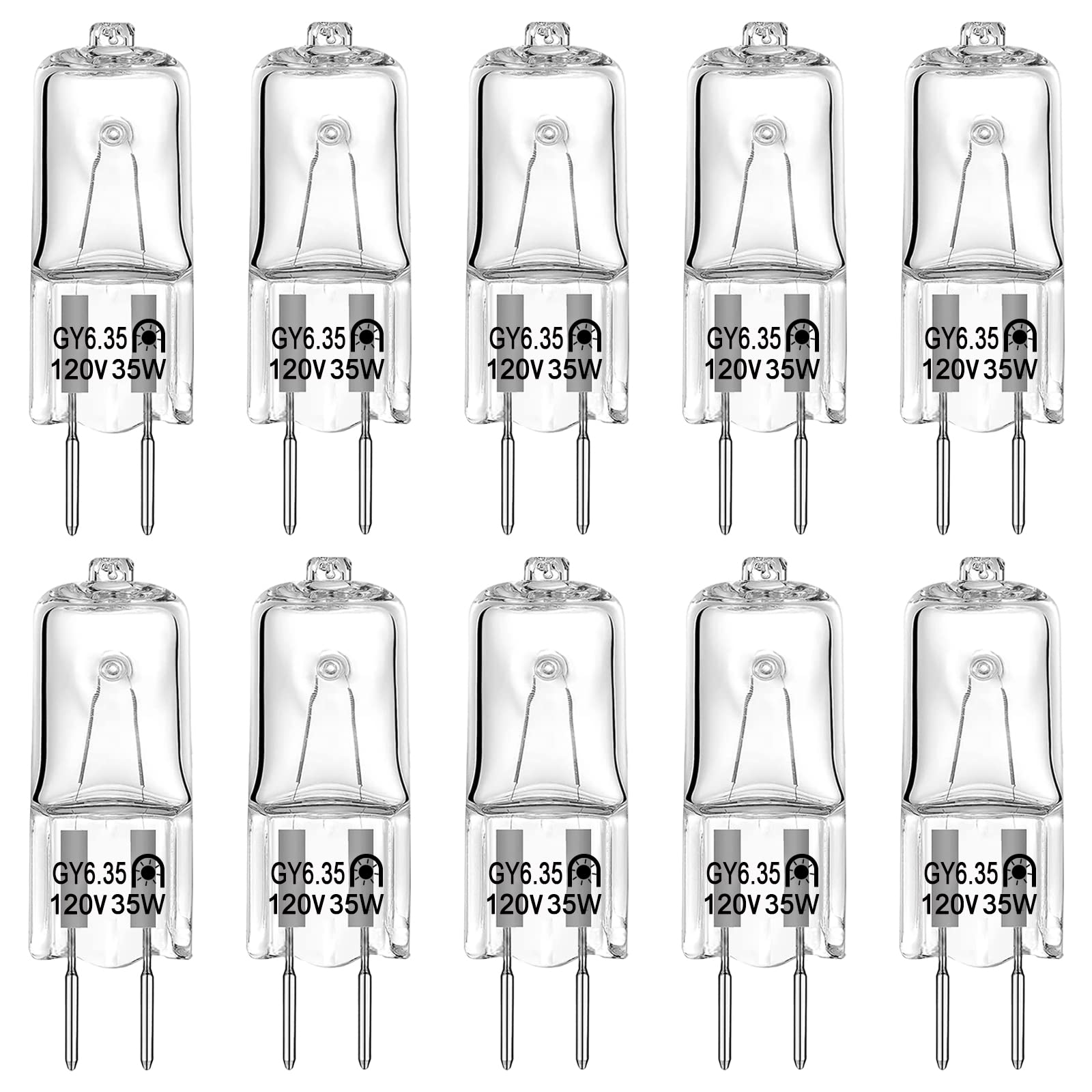 DUMILOO GY6.35 Halogen Light Bulbs 120V 35W Dimmable Warm White Glass Capsule Bulb 10 Pack