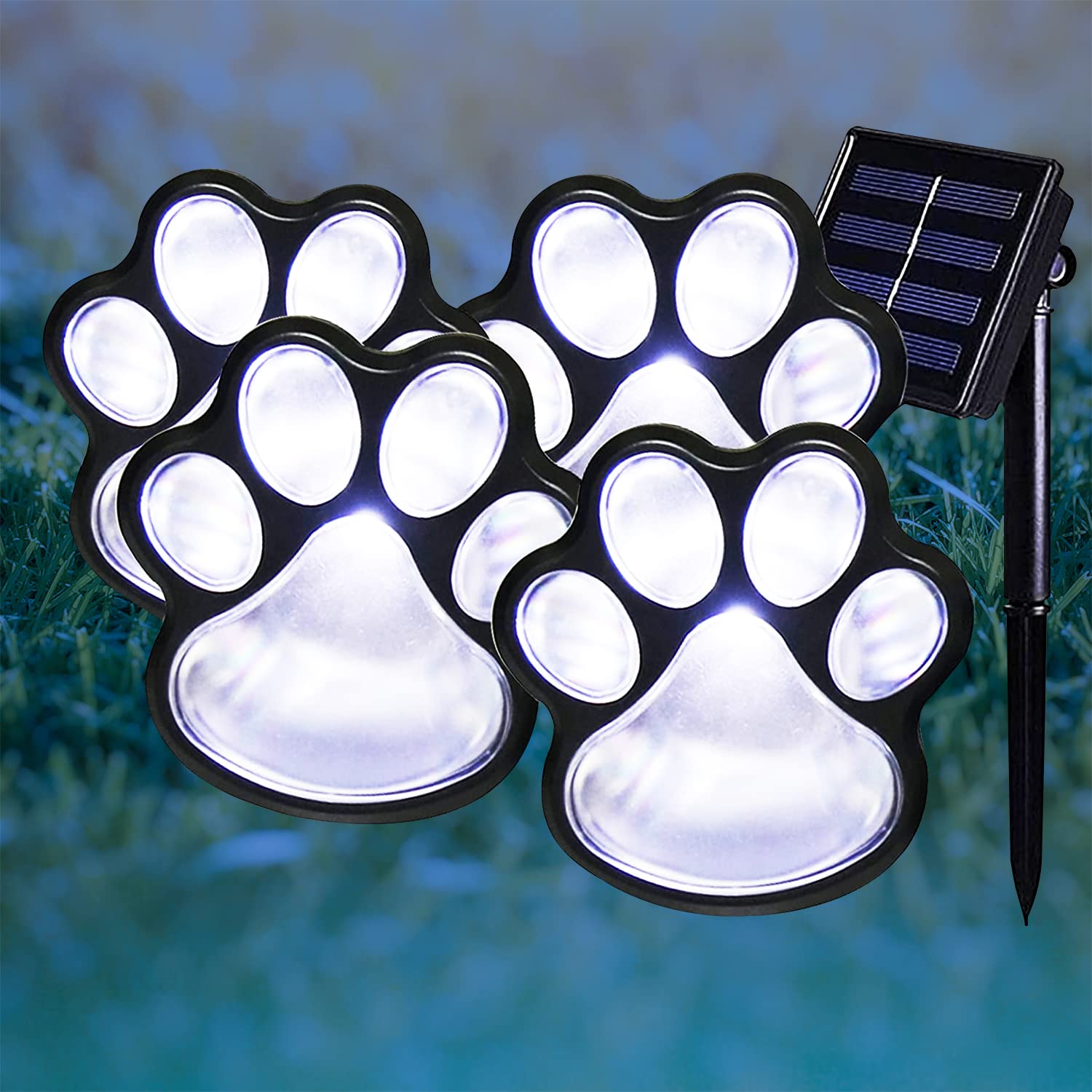 Elnsivo Paw Print Solar Outdoor Lights, Waterproof Set of 4, Plastic, White